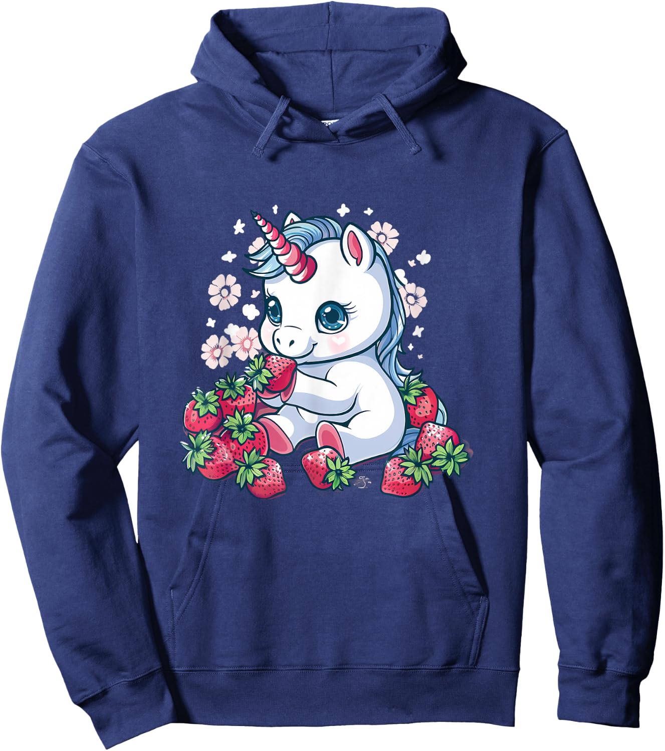 Strawberry Unicorn Cute Floral Strawberries Animal Print Hoodie - Hoodie | Navy