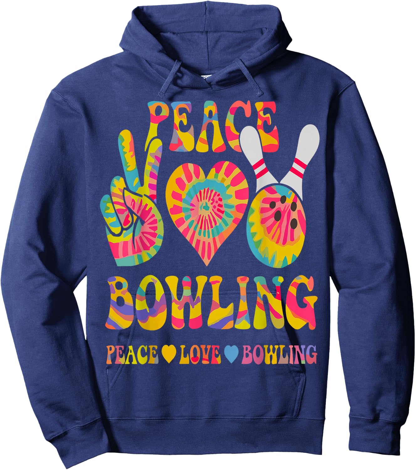 Peace Love Bowling Shirt Tie Dye Bowler Men Women Kids Hoodie - Hoodie | Navy