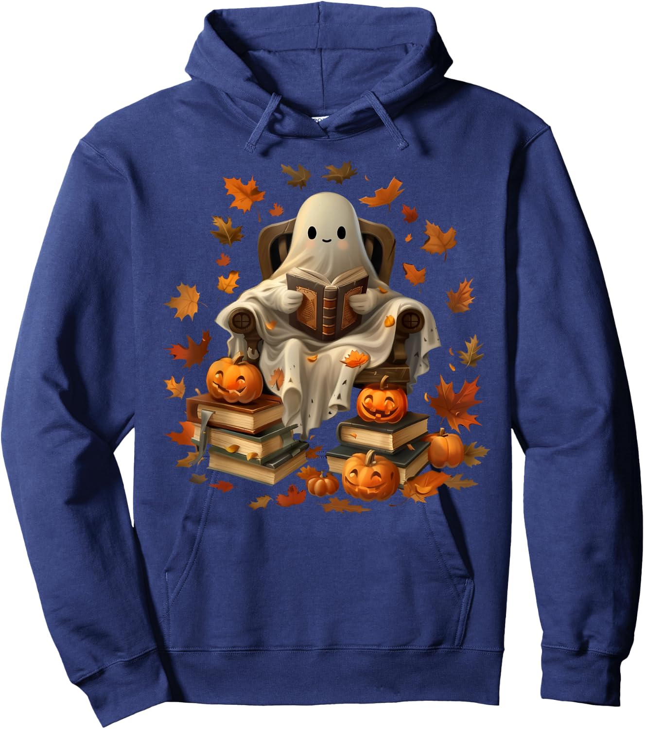 Vintage Ghost Book Reading Pumpkin Gothic Halloween Teachers Men Women Kids Hoodie - Hoodie | Navy