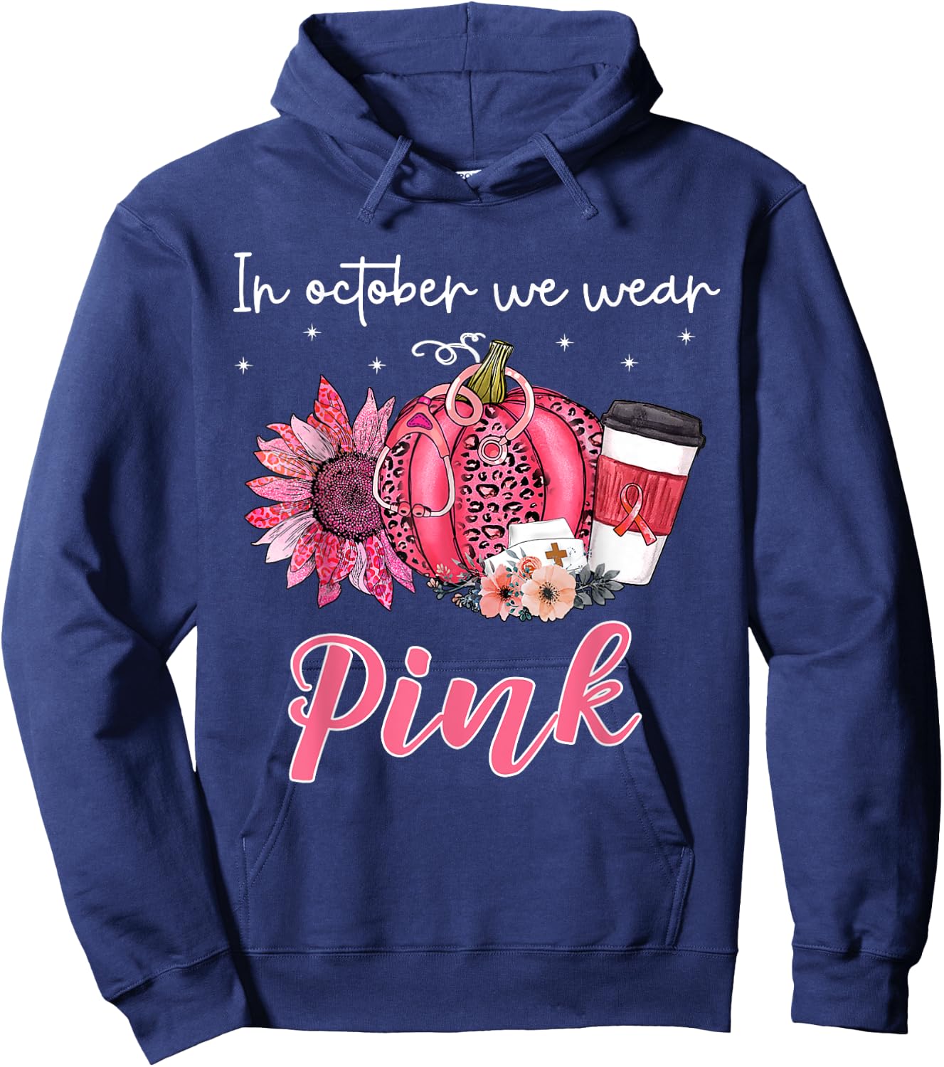 Breast Cancer In October We Wear Pink Pumpkin Hoodie - Hoodie | Navy