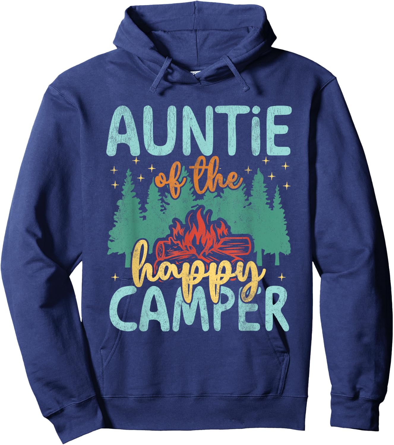 Auntie of Happy Camper 1st Birthday Party Retro Auntie Hoodie - Hoodie | Navy