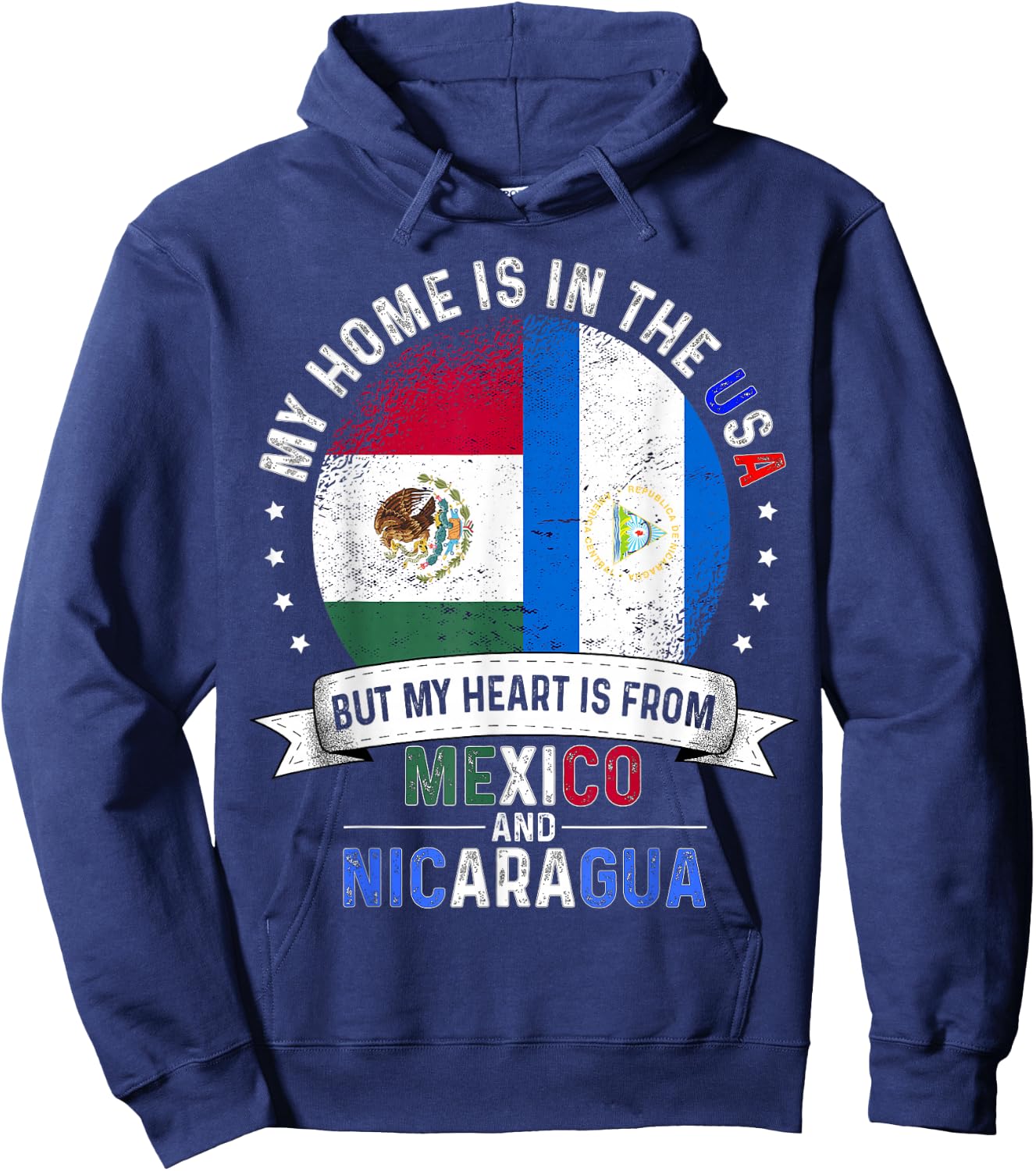 American Mexican Nicaraguan Flags USA Mexico Nicaragua Hoodie - Hoodie | Navy