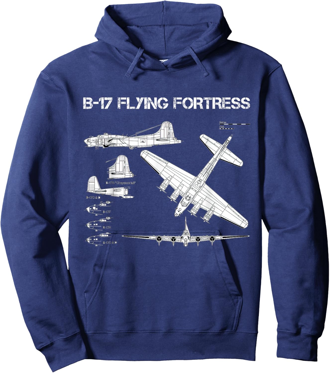 B-17 Flying Fortress WW2 Heavy Bomber Aircraft Blueprint Hoodie - Hoodie | Navy
