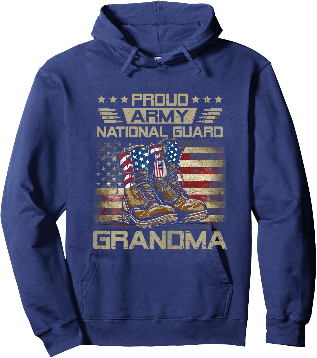 Proud National Guard Grandma Flag US Family Matching Hoodie - Hoodie | Navy