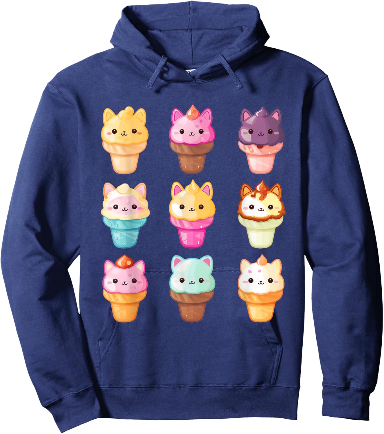 Kawaii Cat Ice Cream Sweets Food Lover Men Women Girls Kids Hoodie - Hoodie | Navy