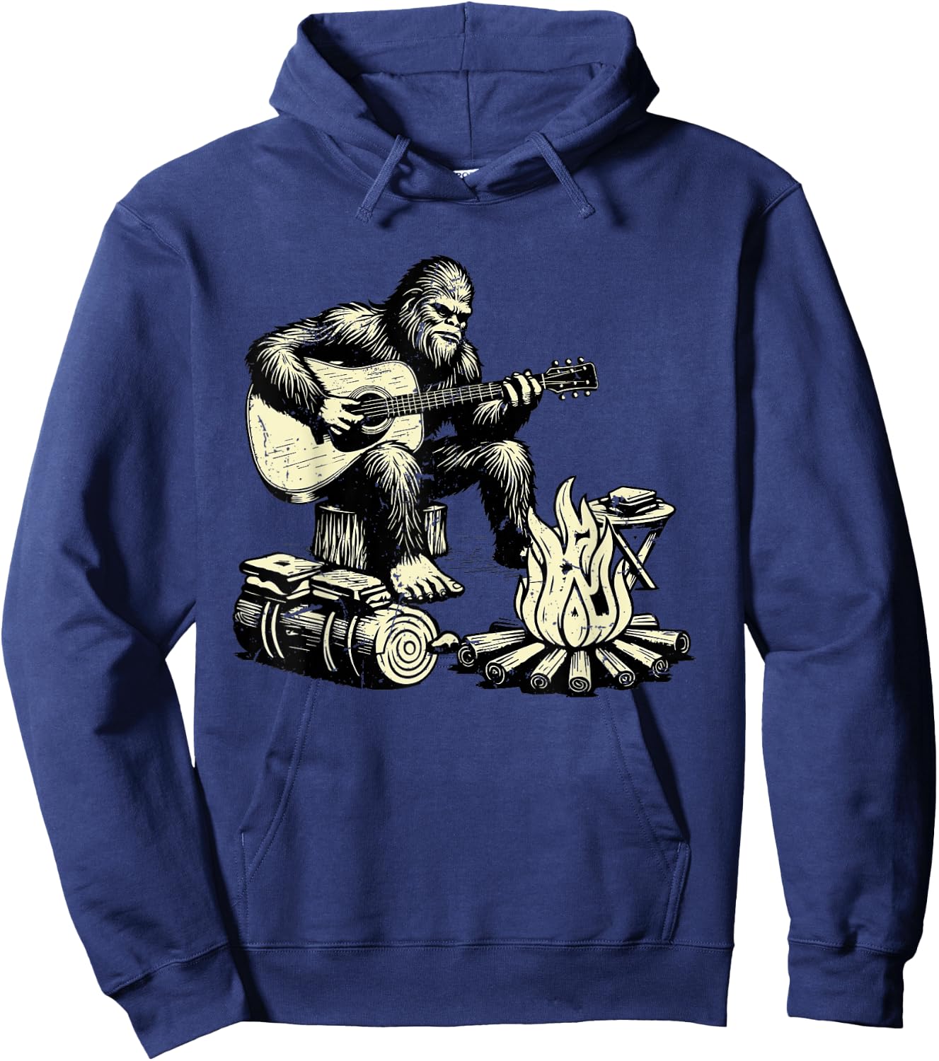 Camping Bigfoot Smore Rock Bigfoot Playing Guitar Campfire Hoodie - Hoodie | Navy