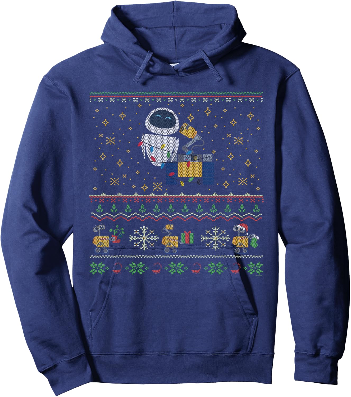 Disney PIXAR Wall-E & Eve Ugly Christmas Sweater Holiday Hoodie - Hoodie | Navy