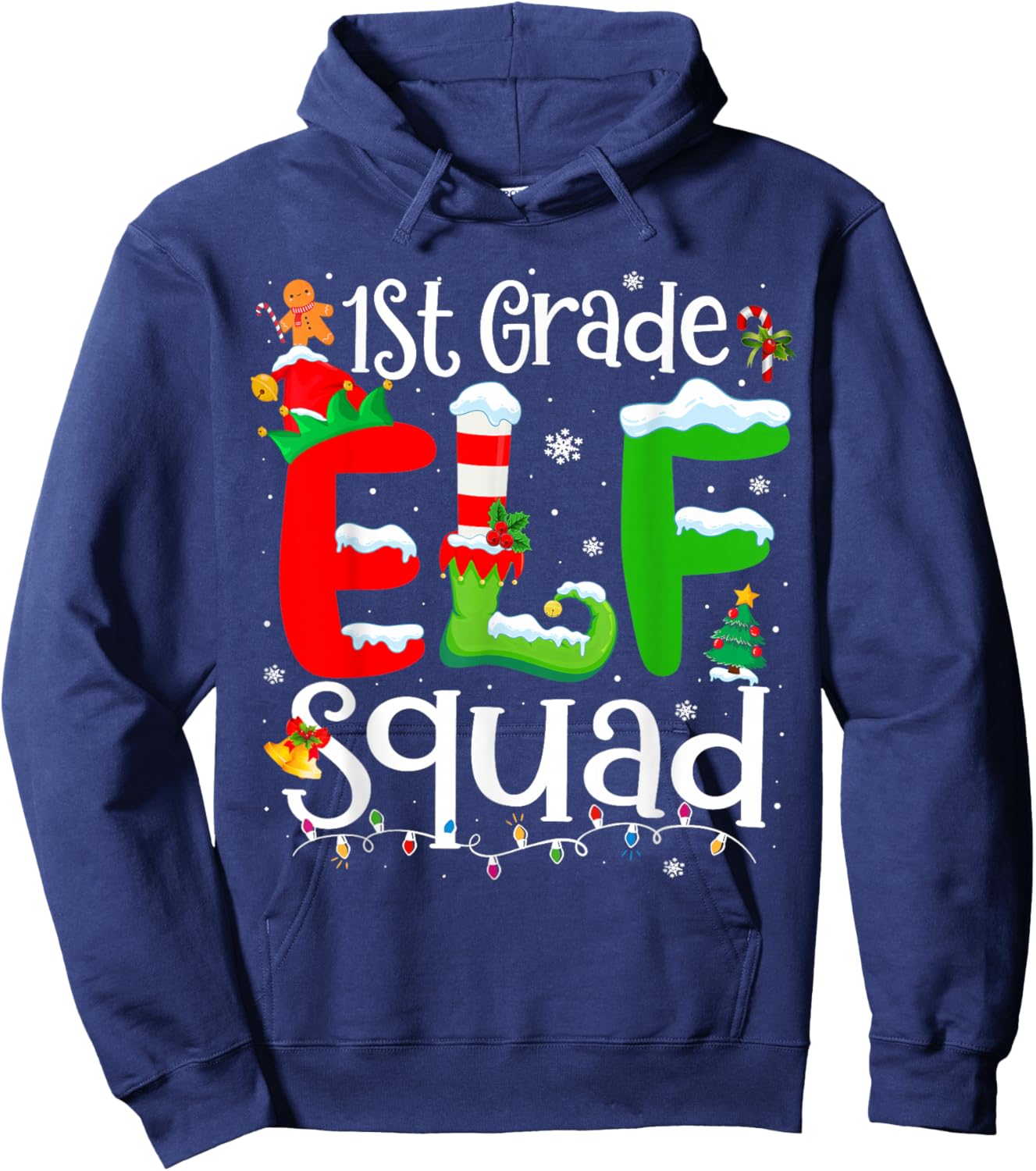 1st Grade Elf Squad Funny Teacher Christmas Students Hoodie - Hoodie | Navy