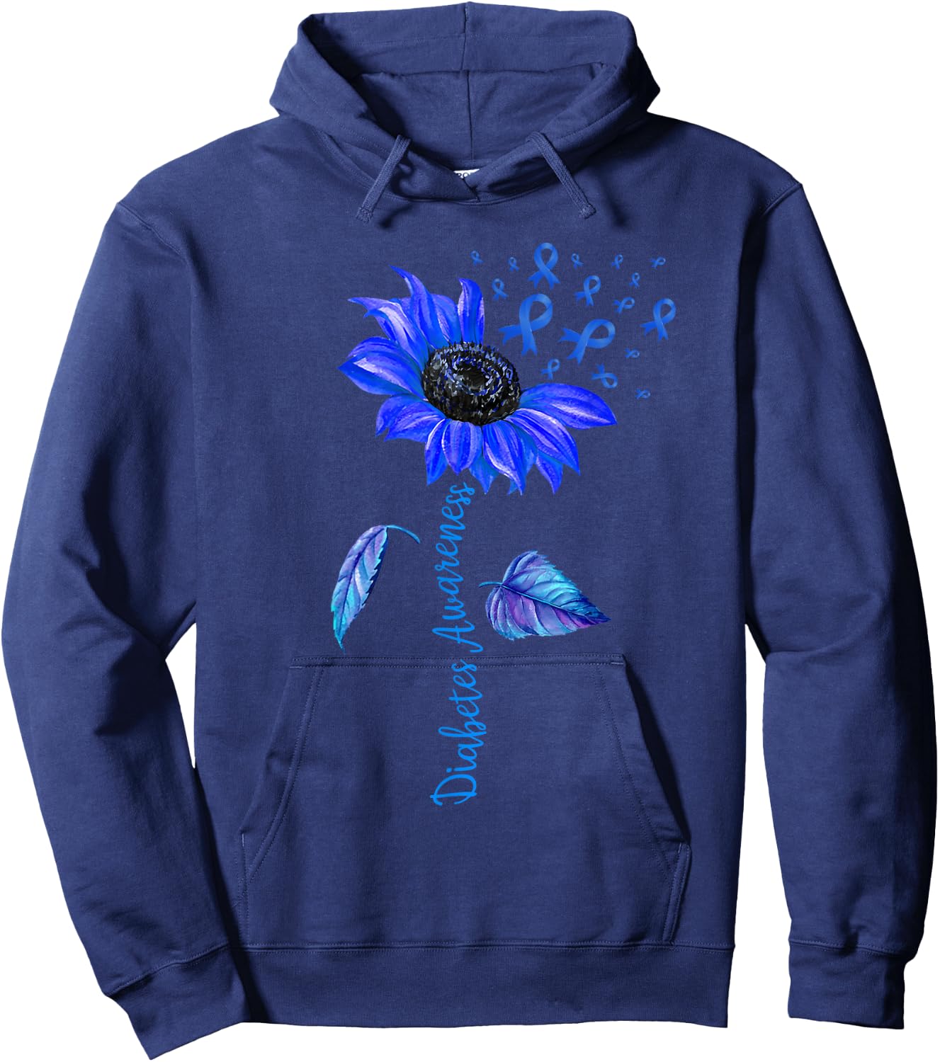 Sunflower Diabetes Awareness Support Blue Ribbon T1D Type 1 Hoodie - Hoodie | Navy