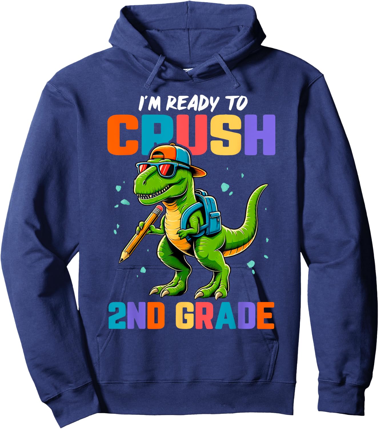 First Day of 2nd Grade Boys Kids Dinosaur Back To School Hoodie - Hoodie | Navy