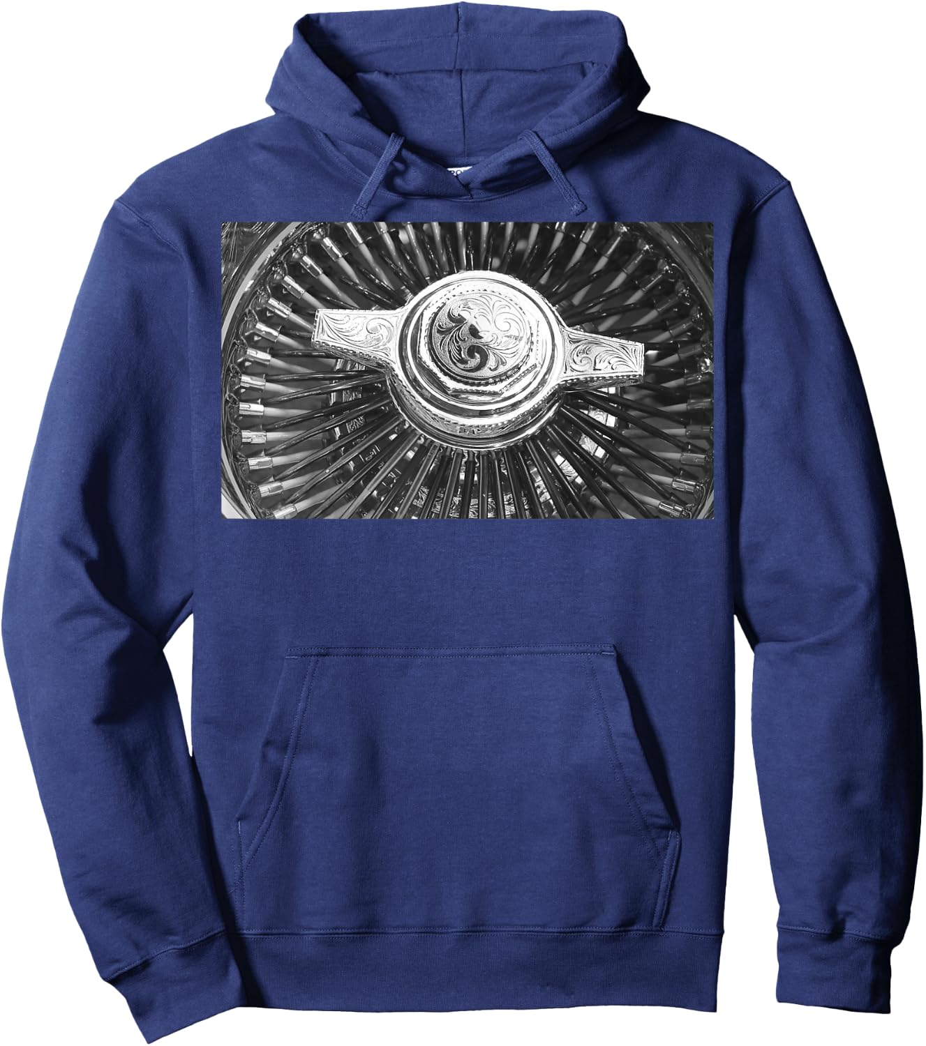 Lowrider Wire Wheel Engraved Knockoff Hoodie - Hoodie | Navy