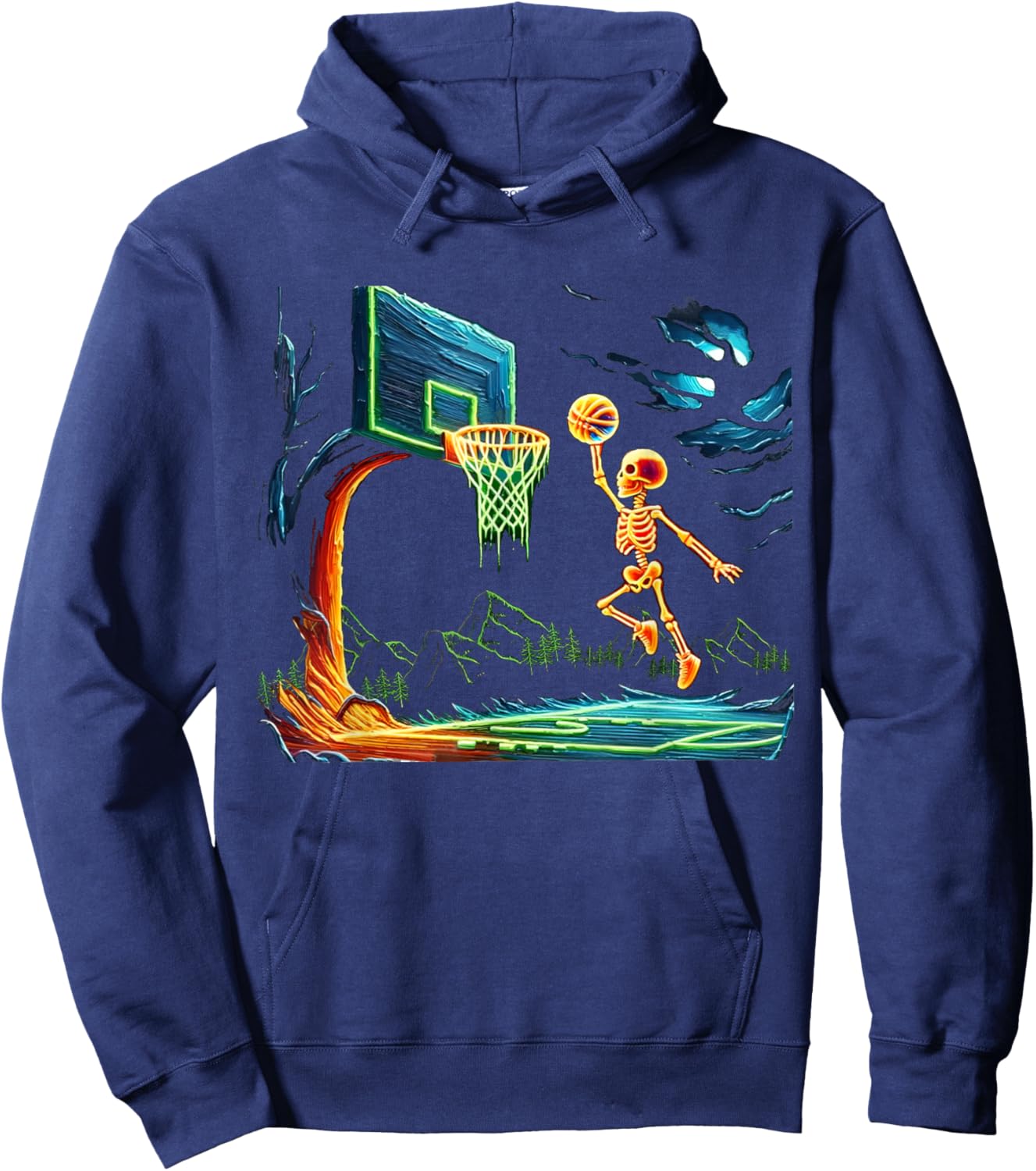 Skeleton Slam Dunk Hoop Basketball Halloween Men Boys Fans Hoodie - Hoodie | Navy