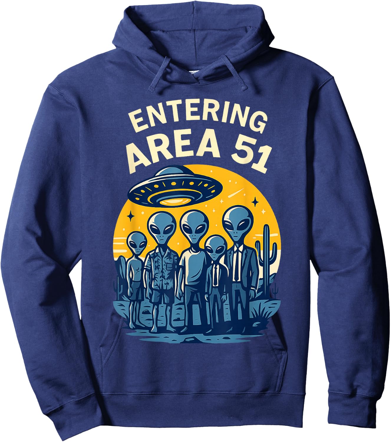 Entering Area 51 Desert Aliens and UFO Retro Scene Design Hoodie - Hoodie | Navy