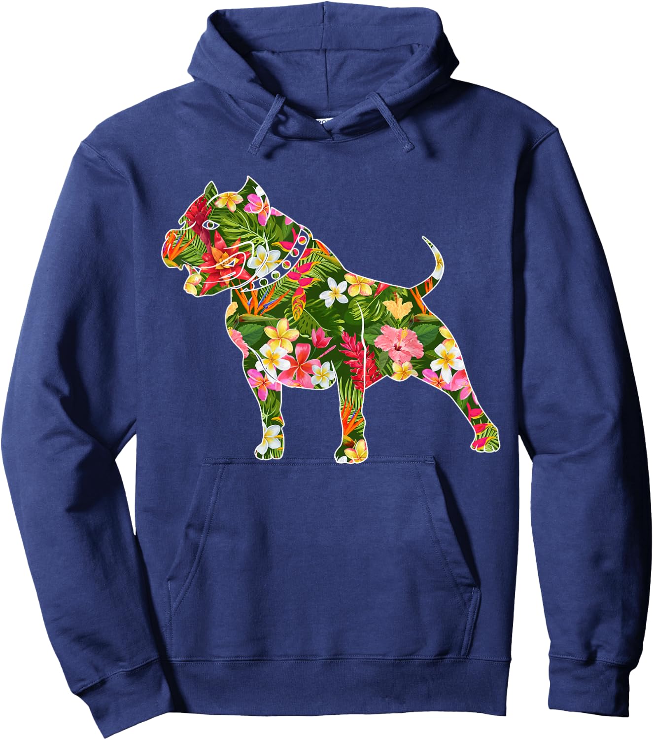 Cute Silhouette Of Pitbull Dog Hawaiian Floral Summer Vibes Hoodie - Hoodie | Navy