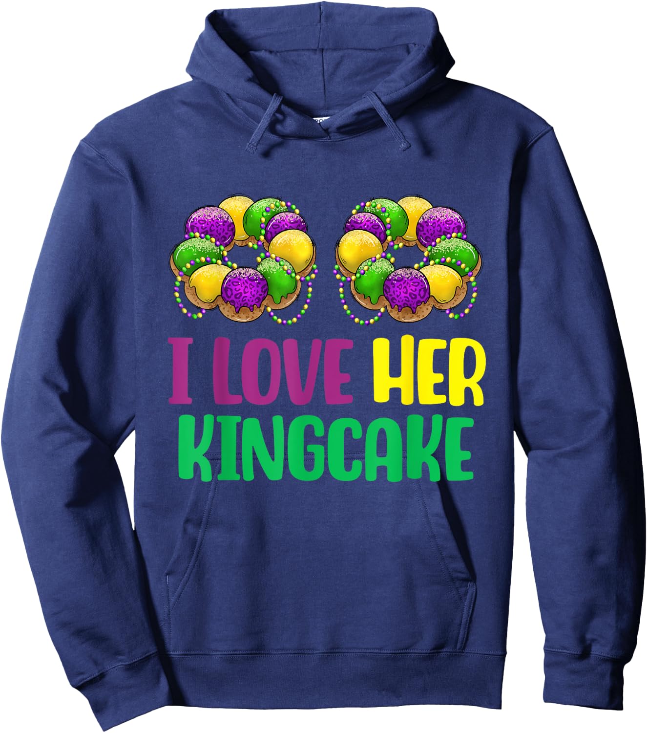 I Love Her Kingcake Mardi Gras Matching Couple Boyfriend Hoodie - Hoodie | Navy