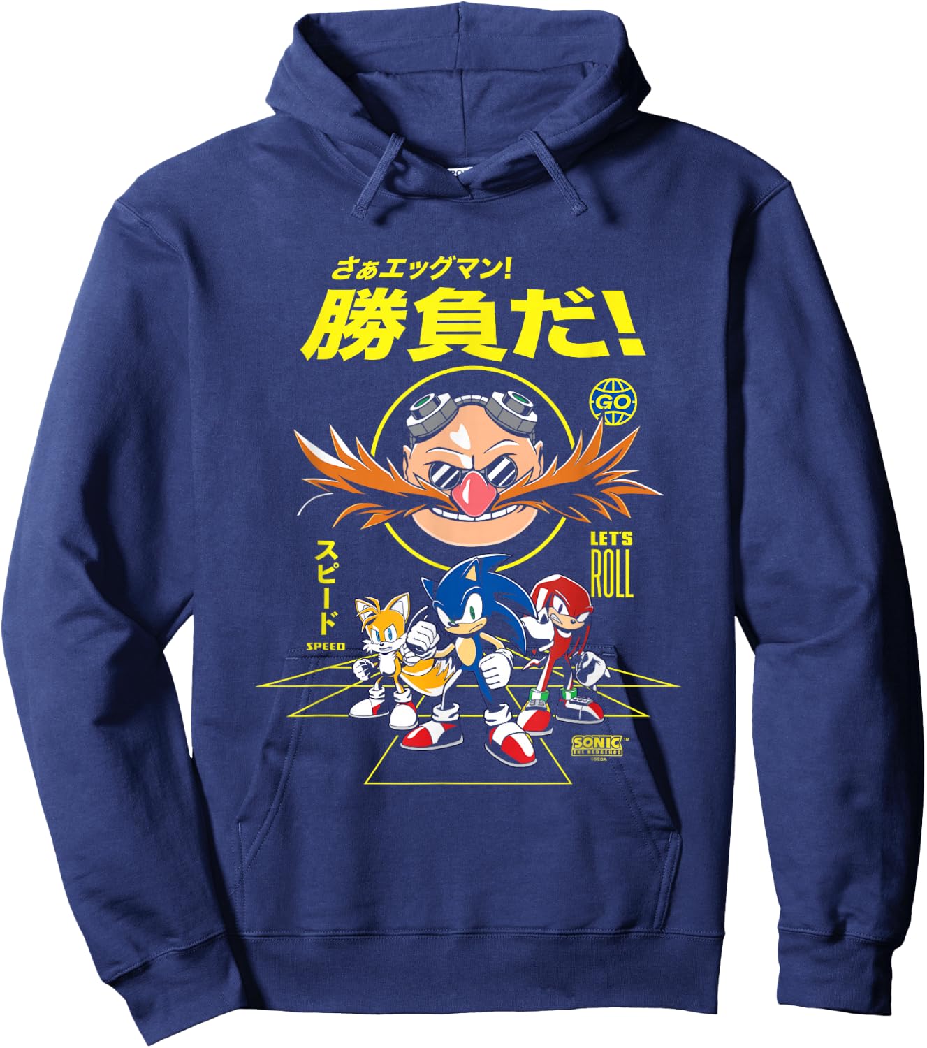 Sonic The Hedgehog Let's Roll Distressed Kanji Poster Hoodie - Hoodie | Navy