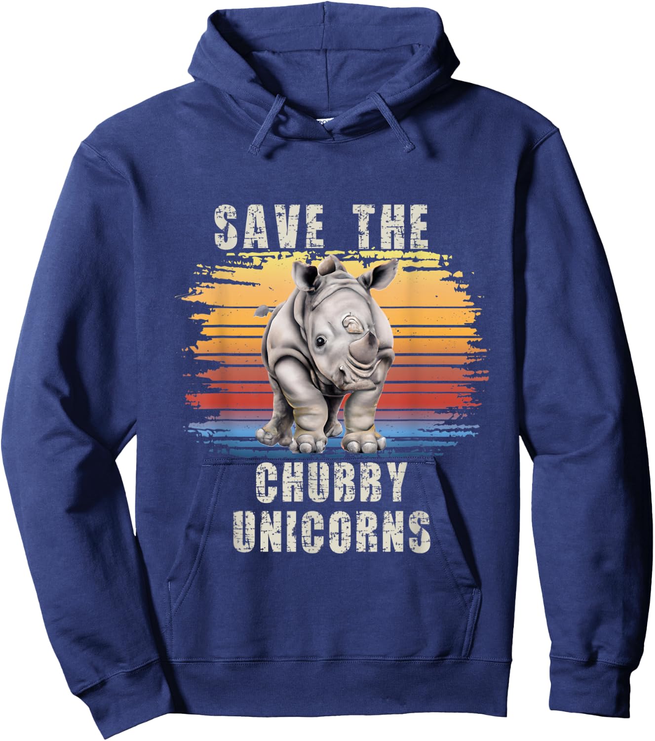 Save The Chubby Unicorns Retro Sunset Rhino Funny Hoodie - Hoodie | Navy