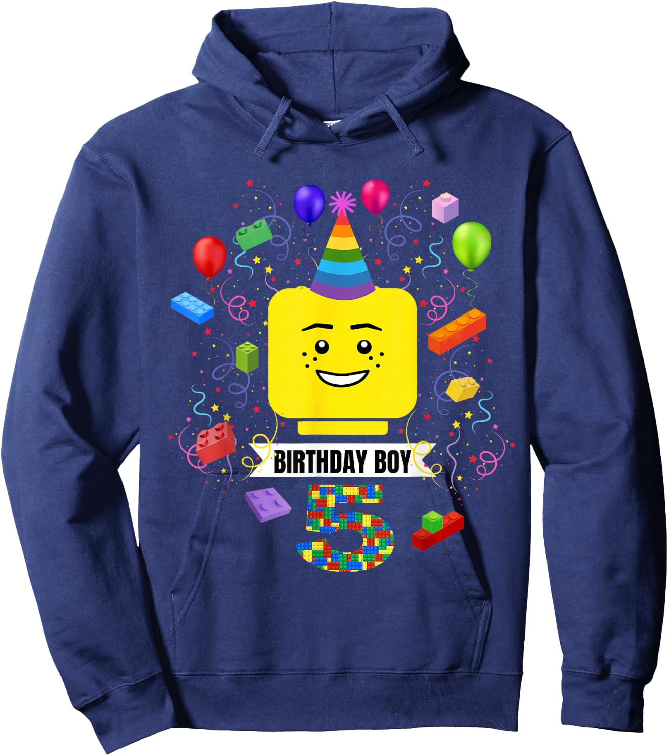 Building Bricks Birthday Boy 5 5th Master Builder Blocks Hoodie - Hoodie | Navy