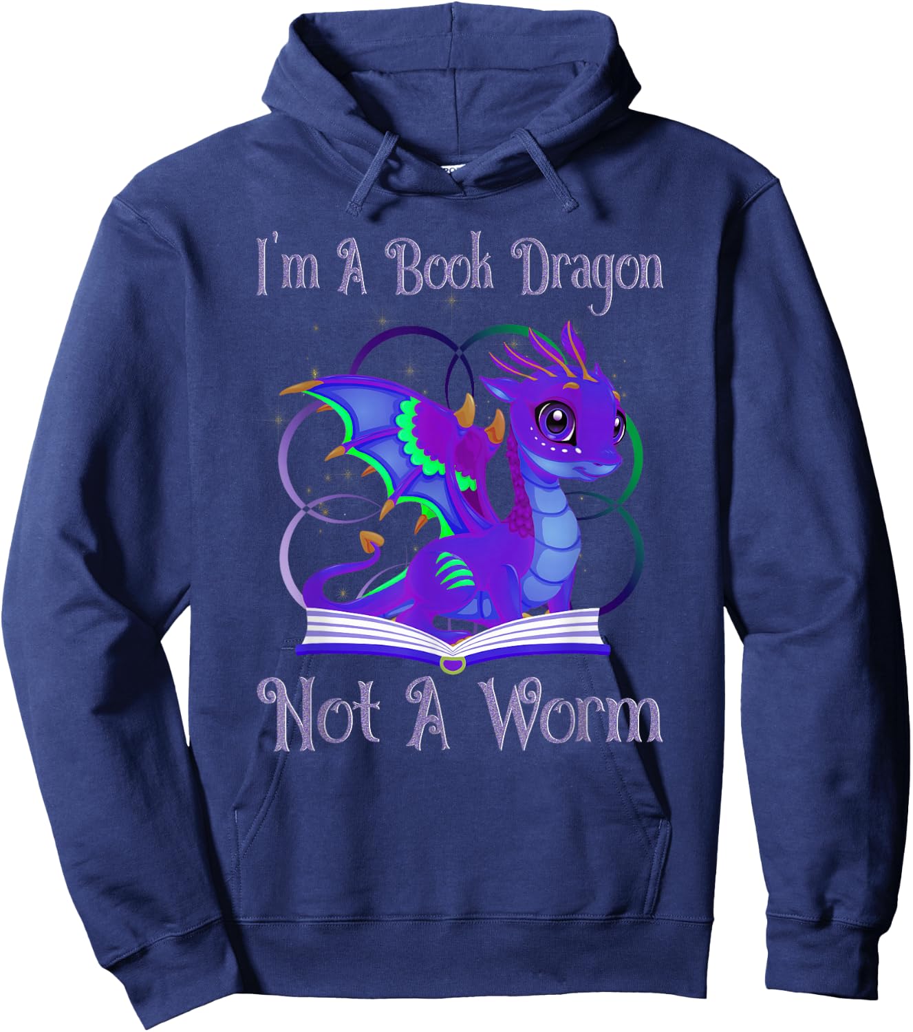 I'm a Book Dragon Not a Worm Funny Dragons Reading Hoodie - Hoodie | Navy