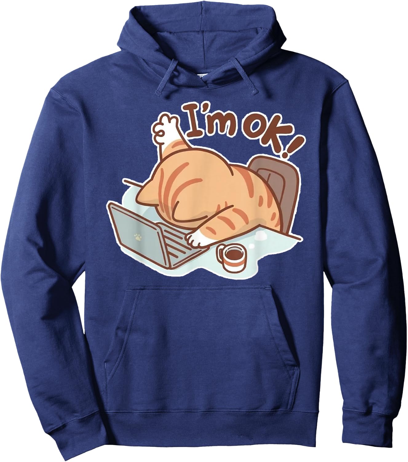 Funny Cat I'm OK Work from Home Coffee Spilled Laptop Hoodie - Hoodie | Navy