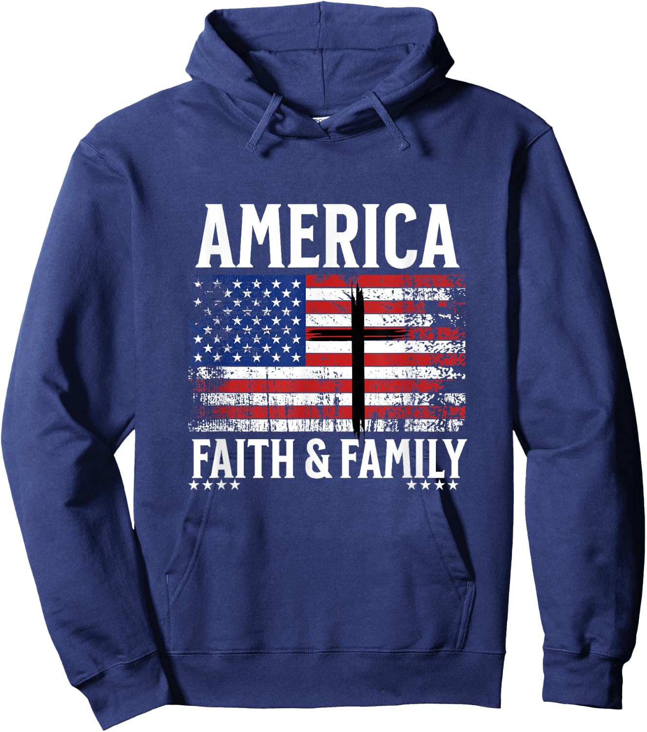 America Faith & Family Flag With Cross Patriotic 4th of July Kids Men Hoodie - Hoodie | Navy