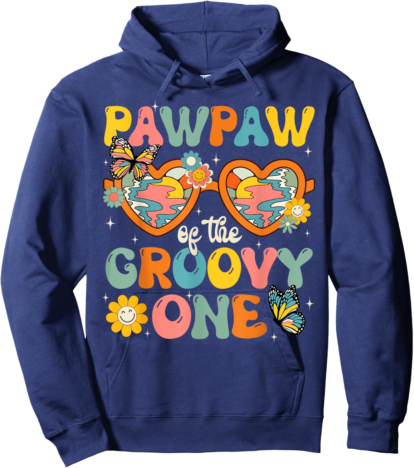 Pawpaw of the Groovy One Glasses Birthday Party Hoodie - Hoodie | Navy