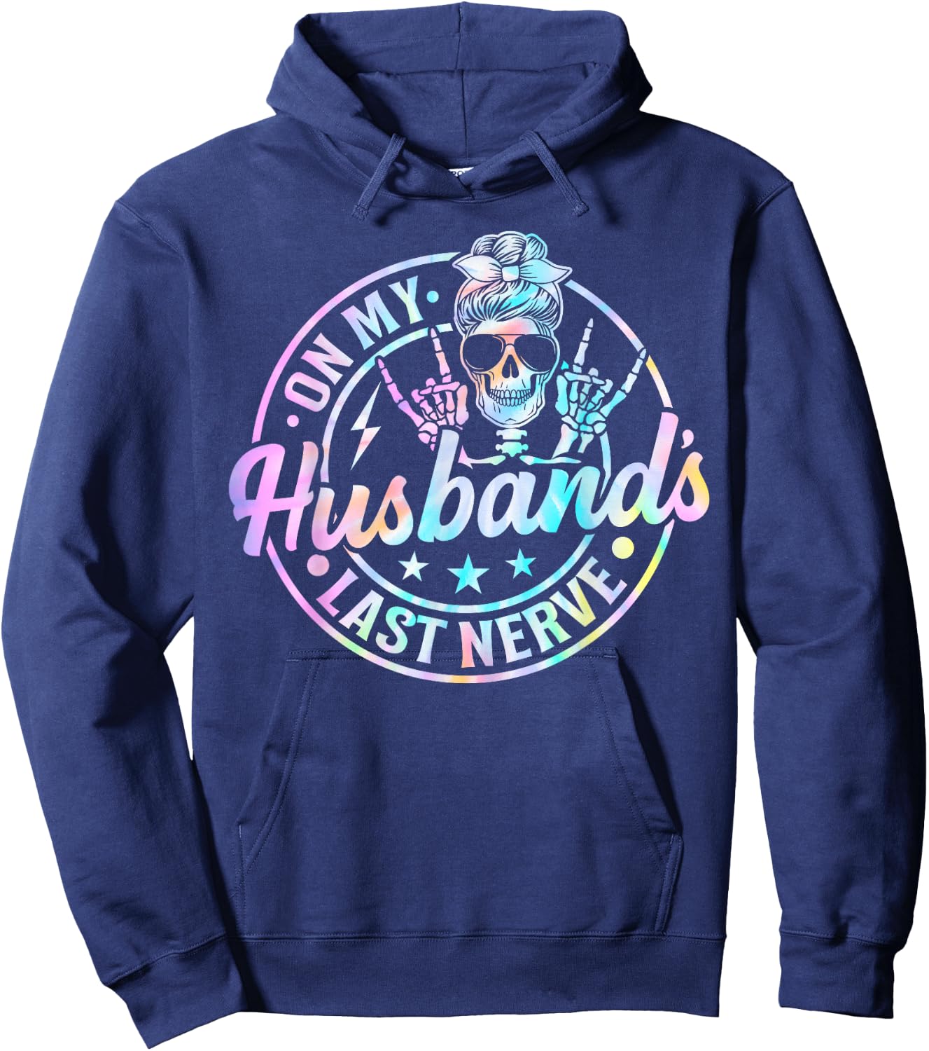 On My Husband's Last Nerve Skeleton Tie Dye Hoodie - Hoodie | Navy