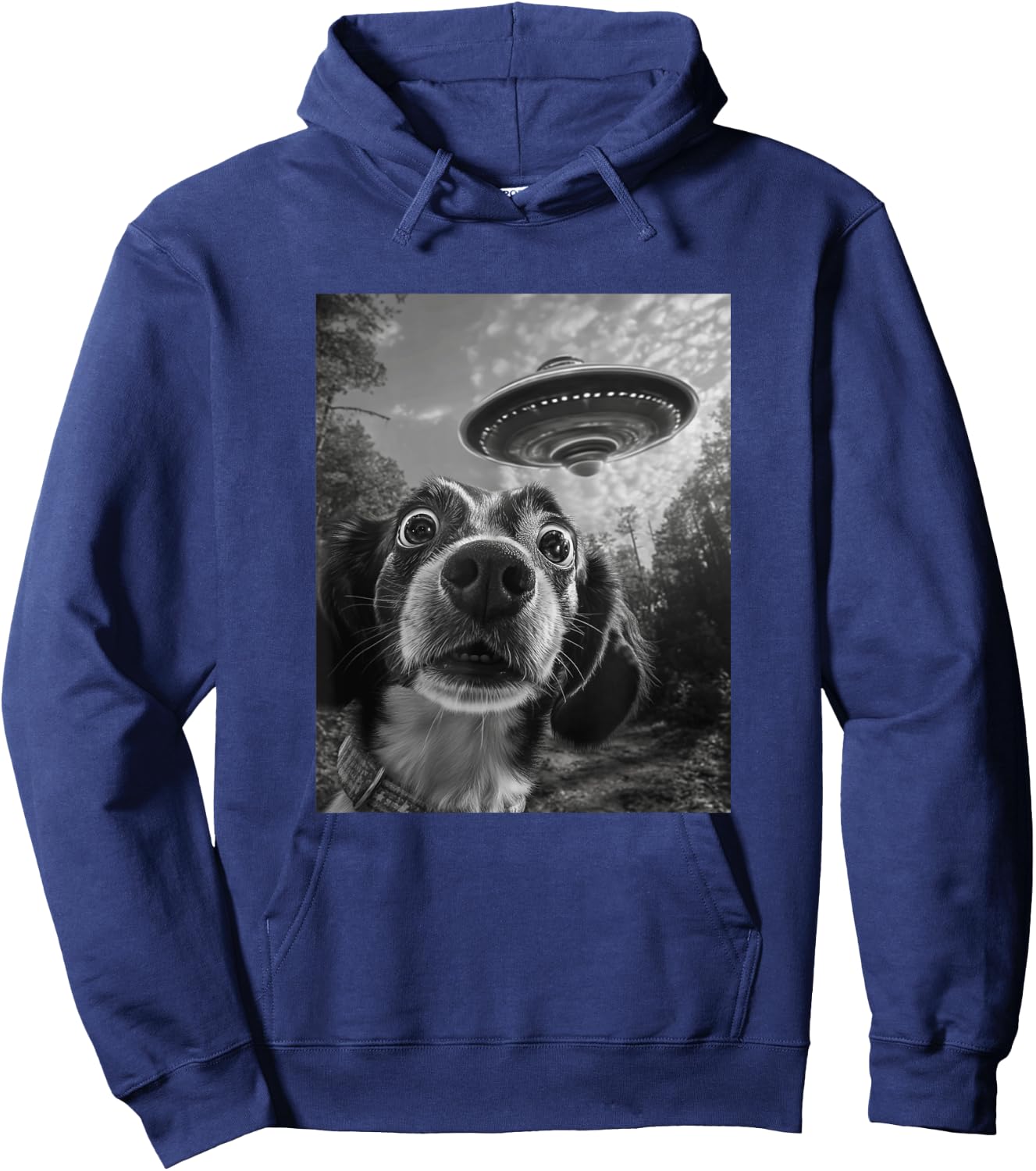 Dog UFO Meme - Funny Dog Selfie with UFO Men Women Kids Hoodie - Hoodie | Navy