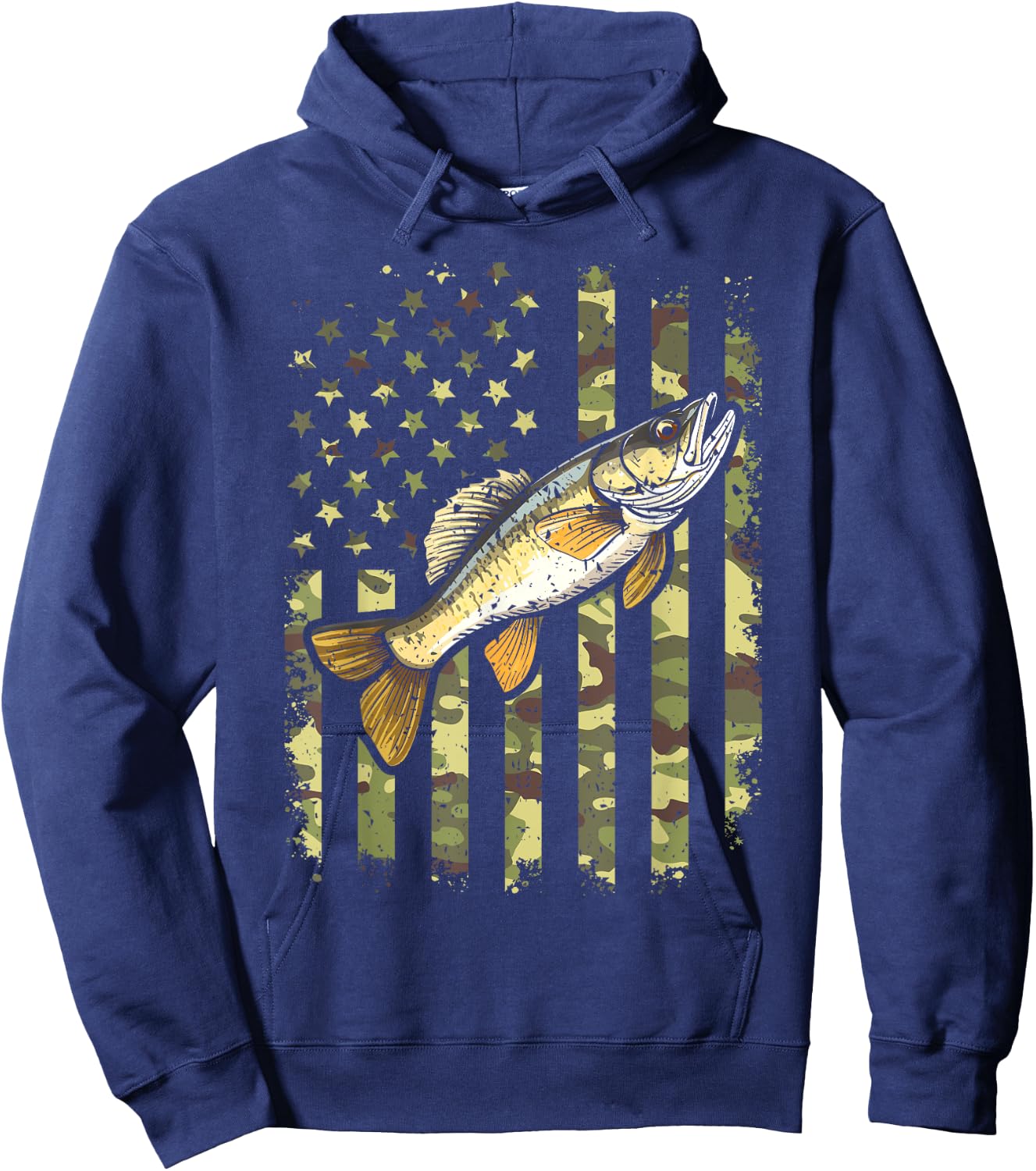 Walleye Camo American Flag, Fishing Walleye Hoodie - Hoodie | Navy