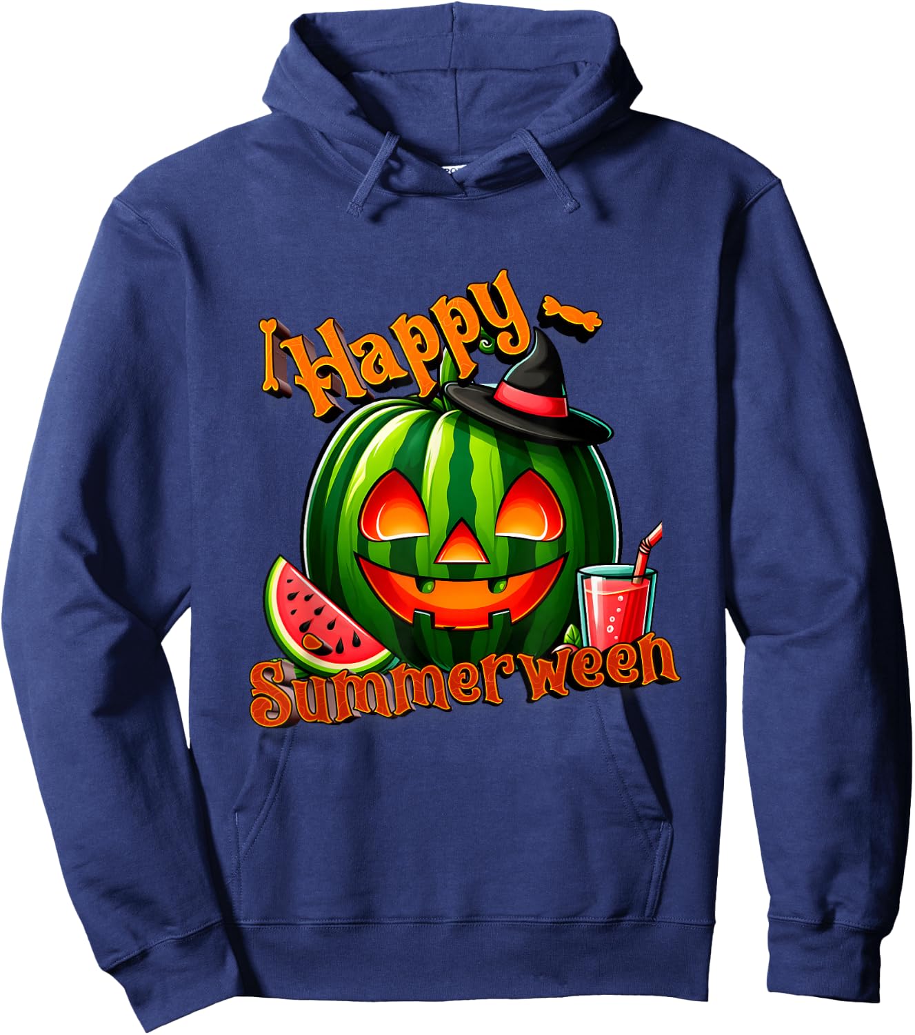 Summer ween Summer Watermelon Jack O Lantern Halloween Men Women Hoodie - Hoodie | Navy