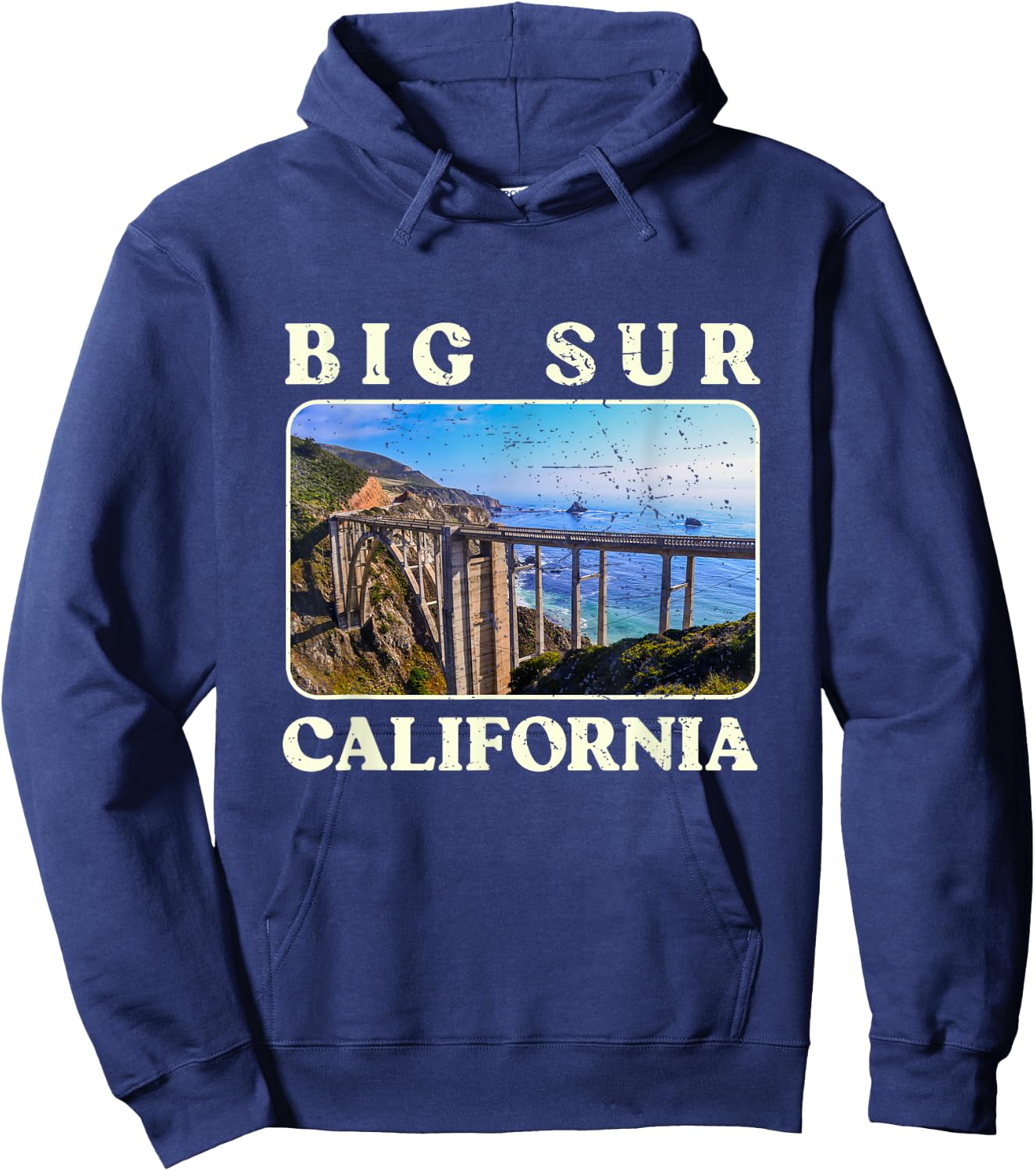 Vintage Bixby Bridge Landscape California Big Sur Travel Hoodie - Hoodie | Navy