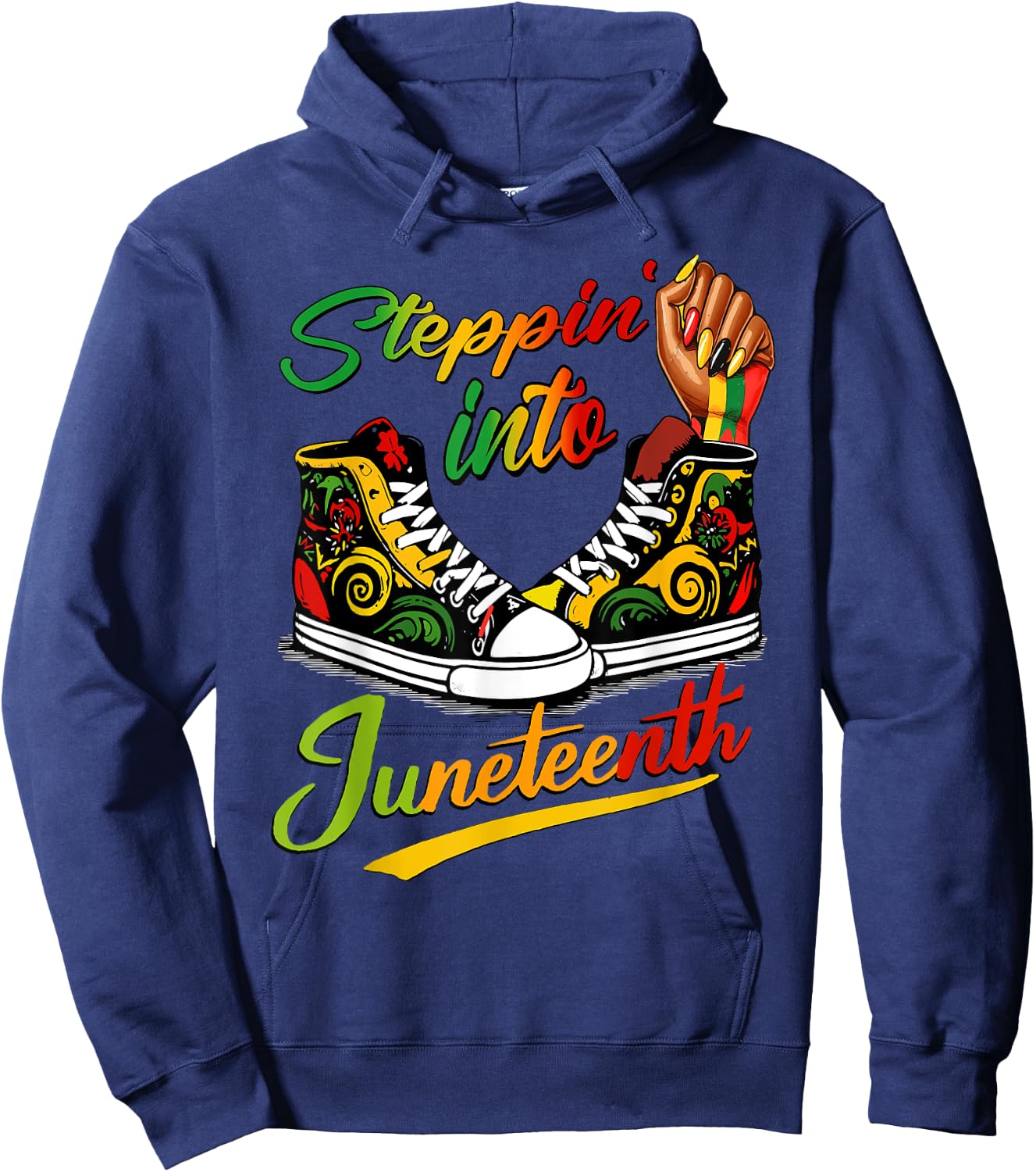 stepping into juneteenth Afro Woman Black Girls Sneakers Hoodie - Hoodie | Navy