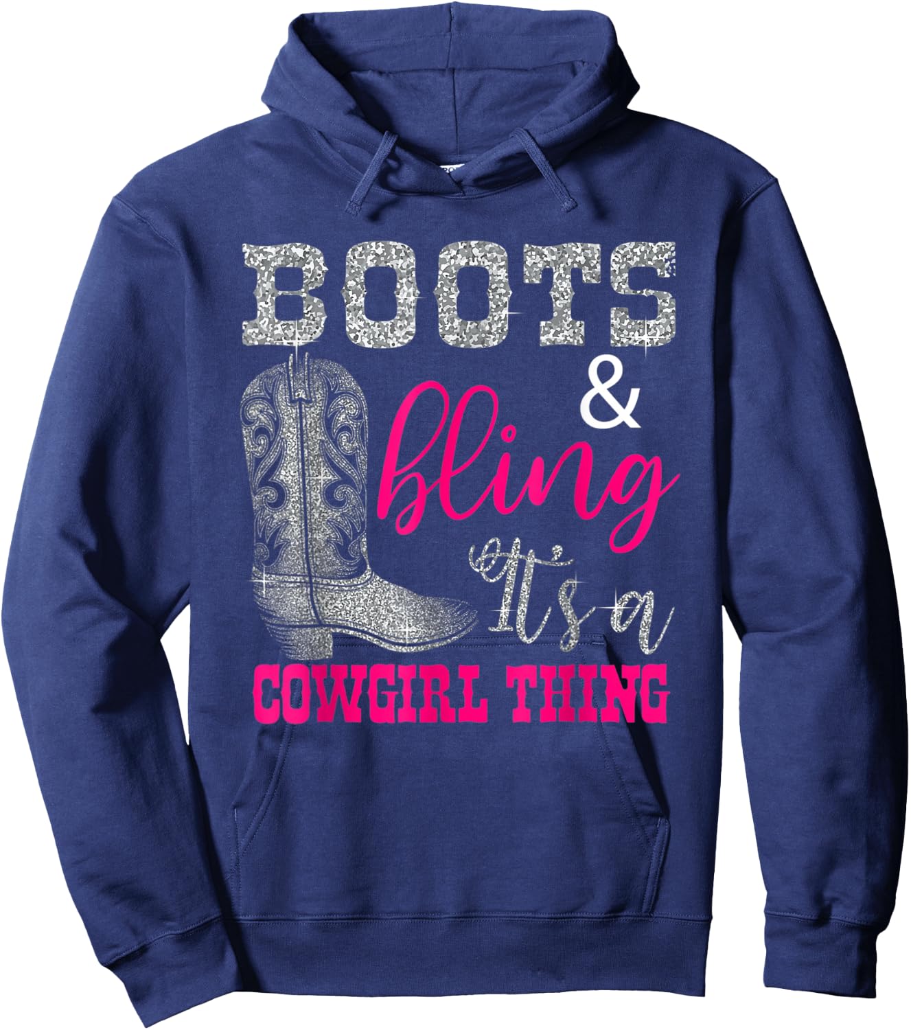 Funny Cowgirl Boots Bling Women Gift Cute Love Country Life Hoodie - Hoodie | Navy