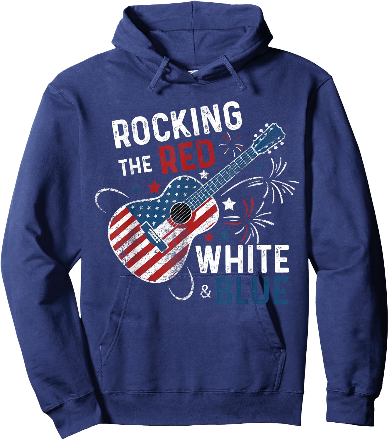 Rocking The Red White and Blue Guitar 4th Of July Musician Hoodie - Hoodie | Navy
