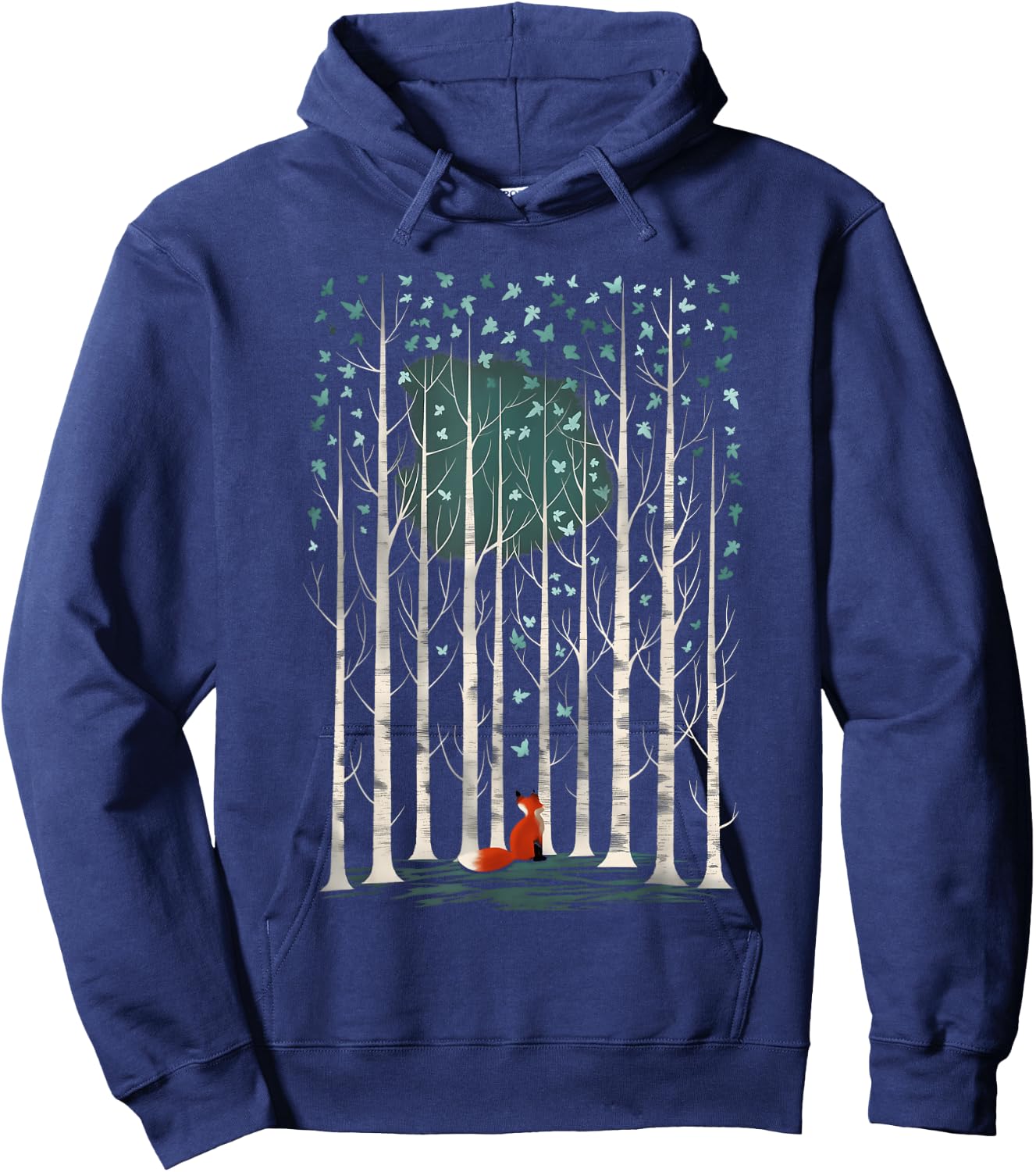 The Silent Observer: a fox in forest woods with birch trees Hoodie - Hoodie | Navy