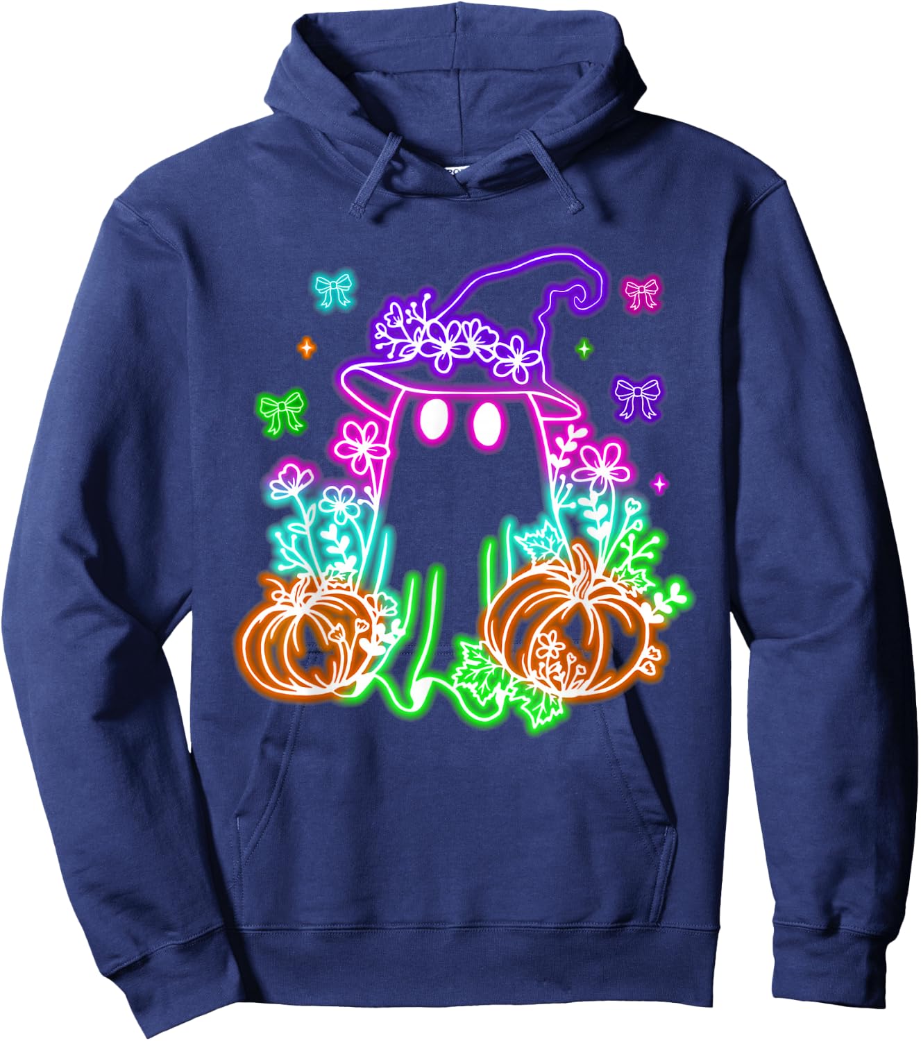 Cute Boo Halloween Ghost Witch Pumpkin Trendy Halloween Neon Hoodie - Hoodie | Navy