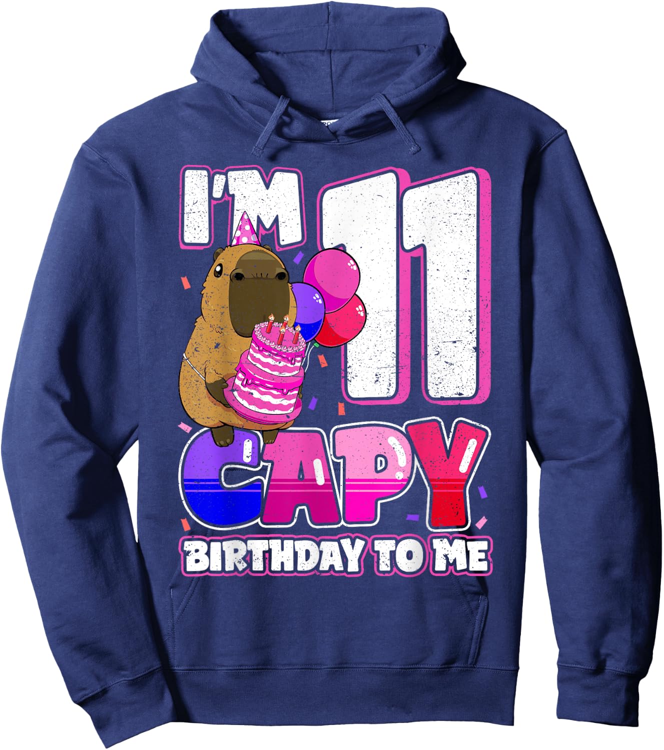 11 Years Capy Birthday to me Girls 11th Birthday Capybara Hoodie - Hoodie | Navy