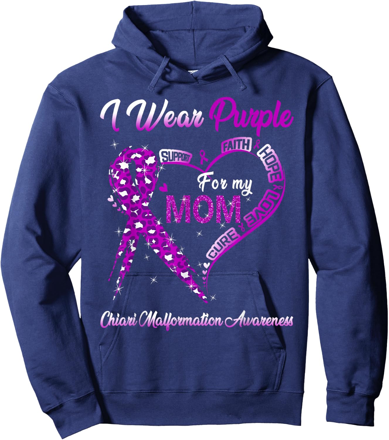 I Wear Purple For My Mom Chiari Malformation Awareness Hoodie - Hoodie | Navy