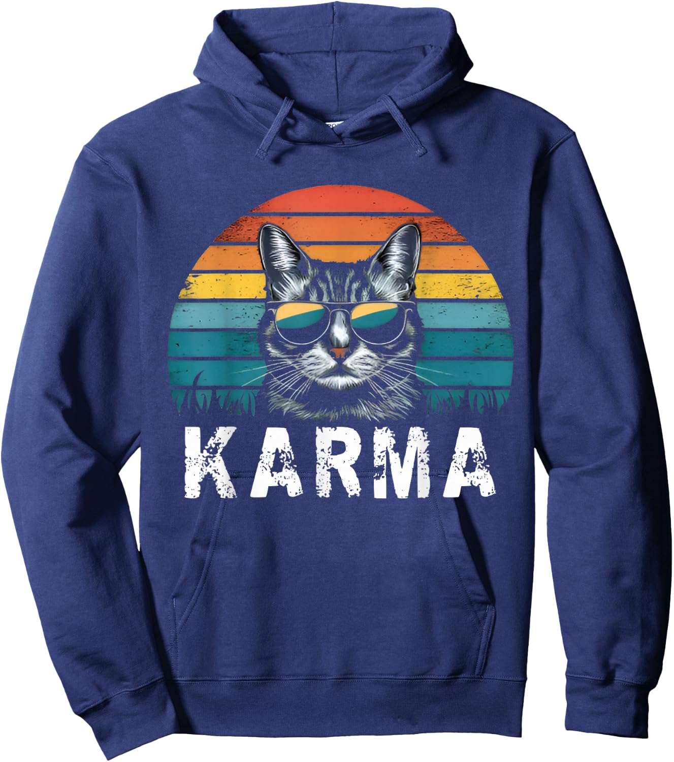 Vintage Cat Music Sunset Gifts Women Men Kids Girls Karma Hoodie - Hoodie | Navy