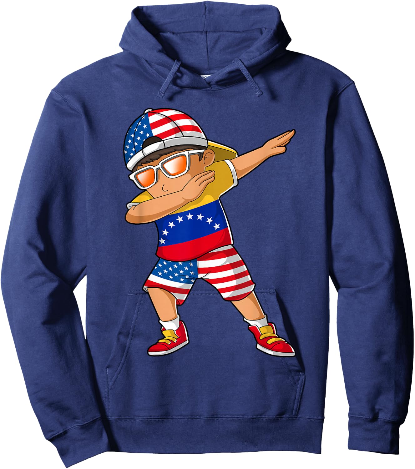 Half American Half Venezuelan Boy Kid Venezuela Flag Hoodie - Hoodie | Navy