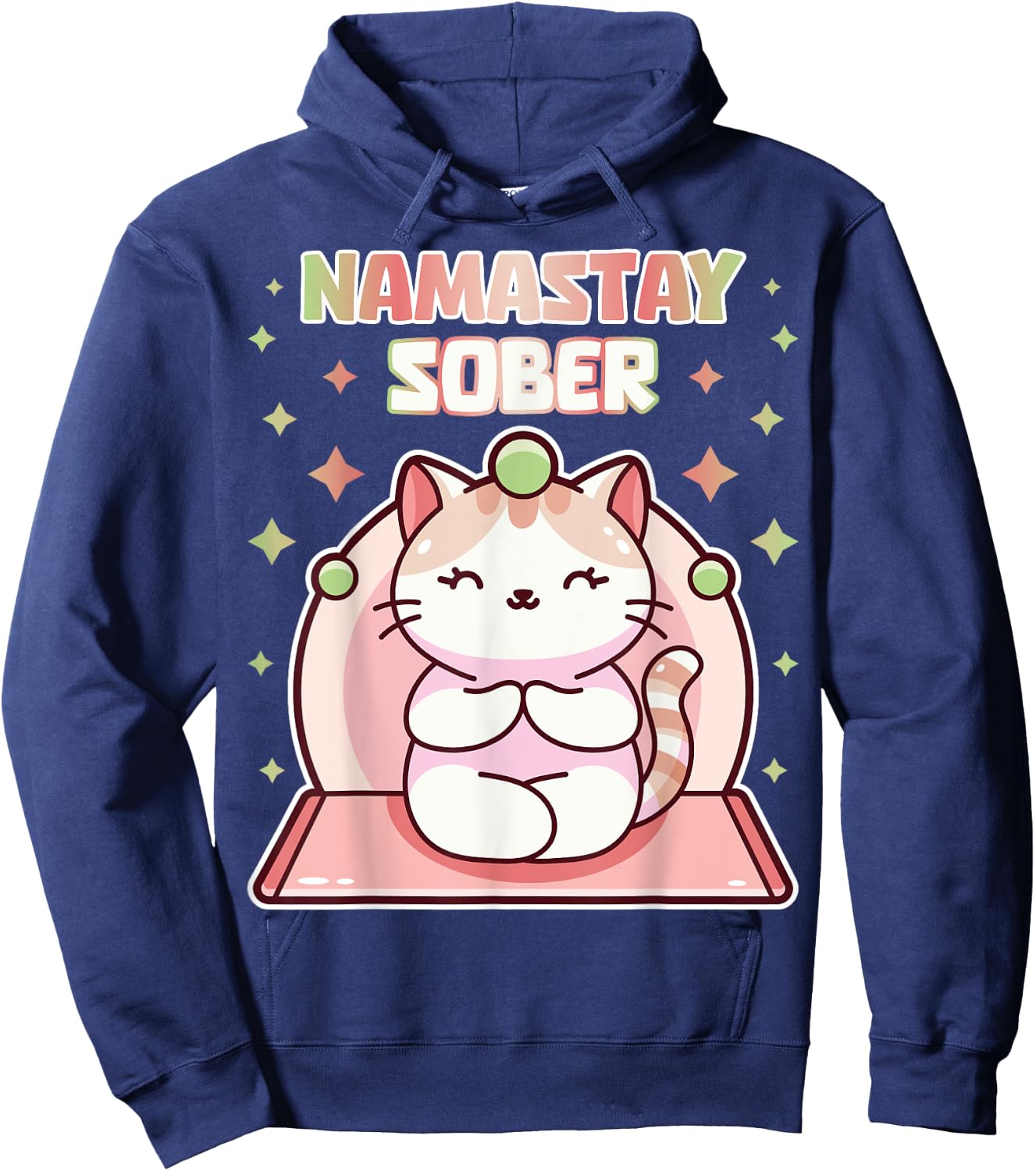 Namastay Sober Cute Cat Yoga NA AA Gym 1 Year Soberiety Women Hoodie - Hoodie | Navy