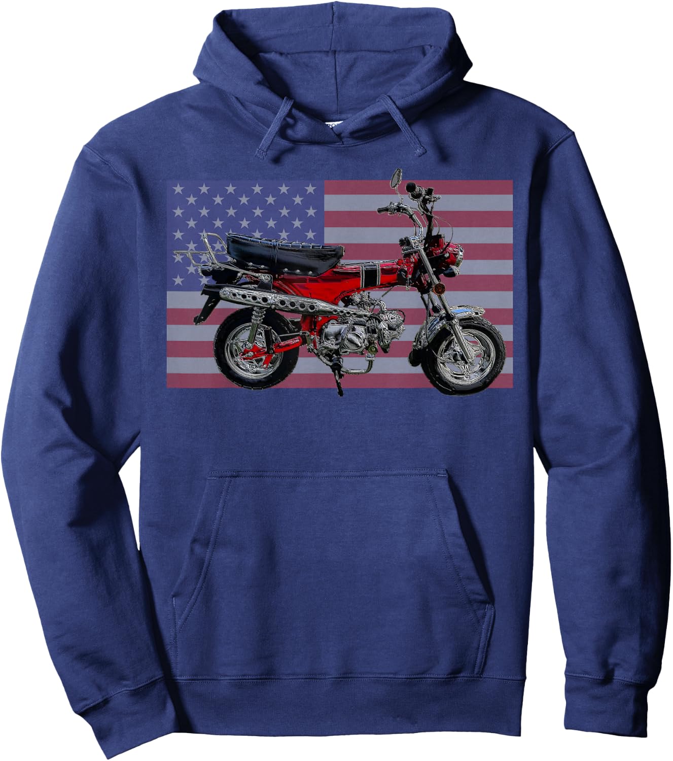 Trail 70 Mini BIke, Vintage Minibike, Retro American Flag Men Hoodie - Hoodie | Navy