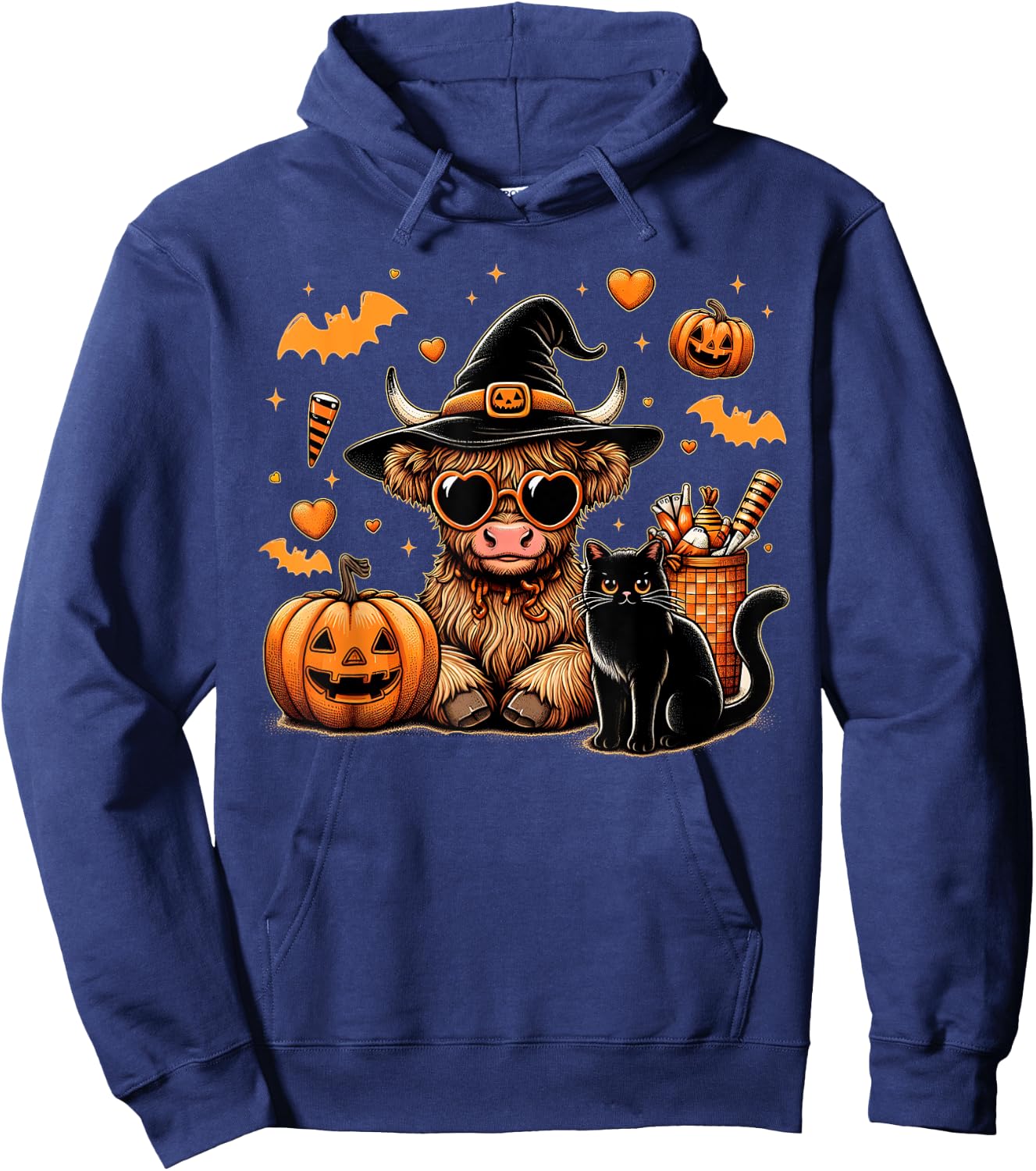Highland Cow Halloween Shirt Women Girls Fall Autumn Hoodie - Hoodie | Navy