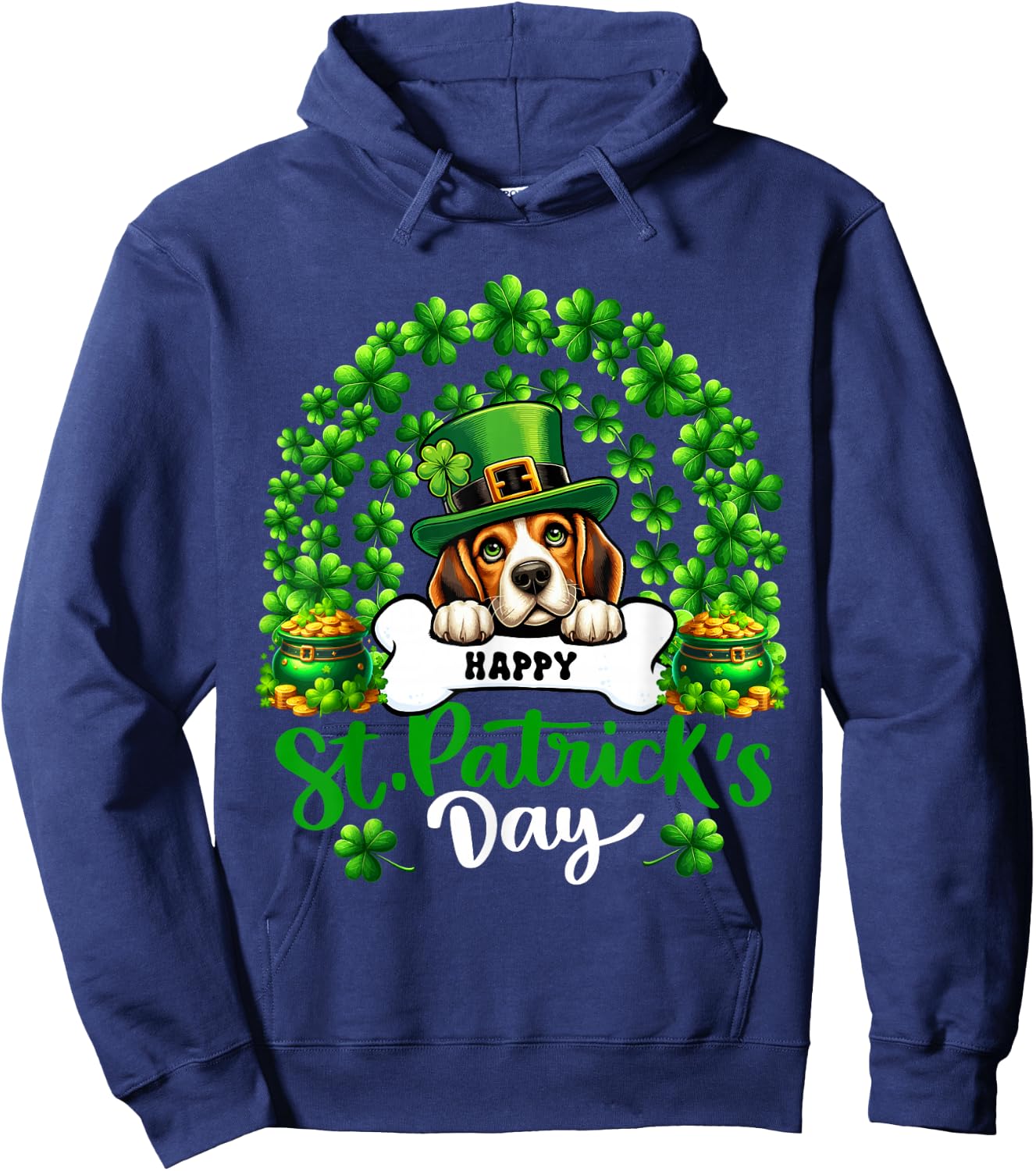 Happy St. Patrick's Day Beagle Shamrocks Rainbow Lover Hoodie - Hoodie | Navy