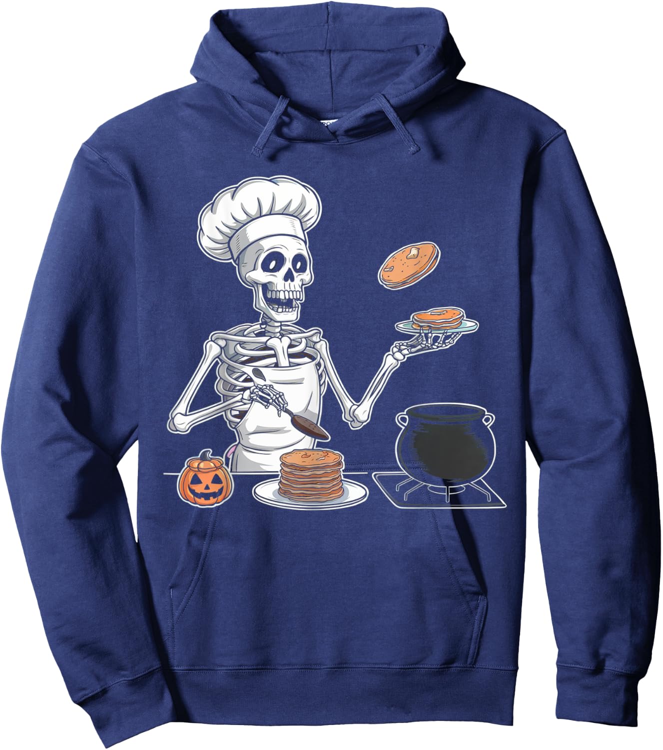 Skeleton Cooking Halloween Shirt Spooky Chef Pancakes Cook Hoodie - Hoodie | Navy