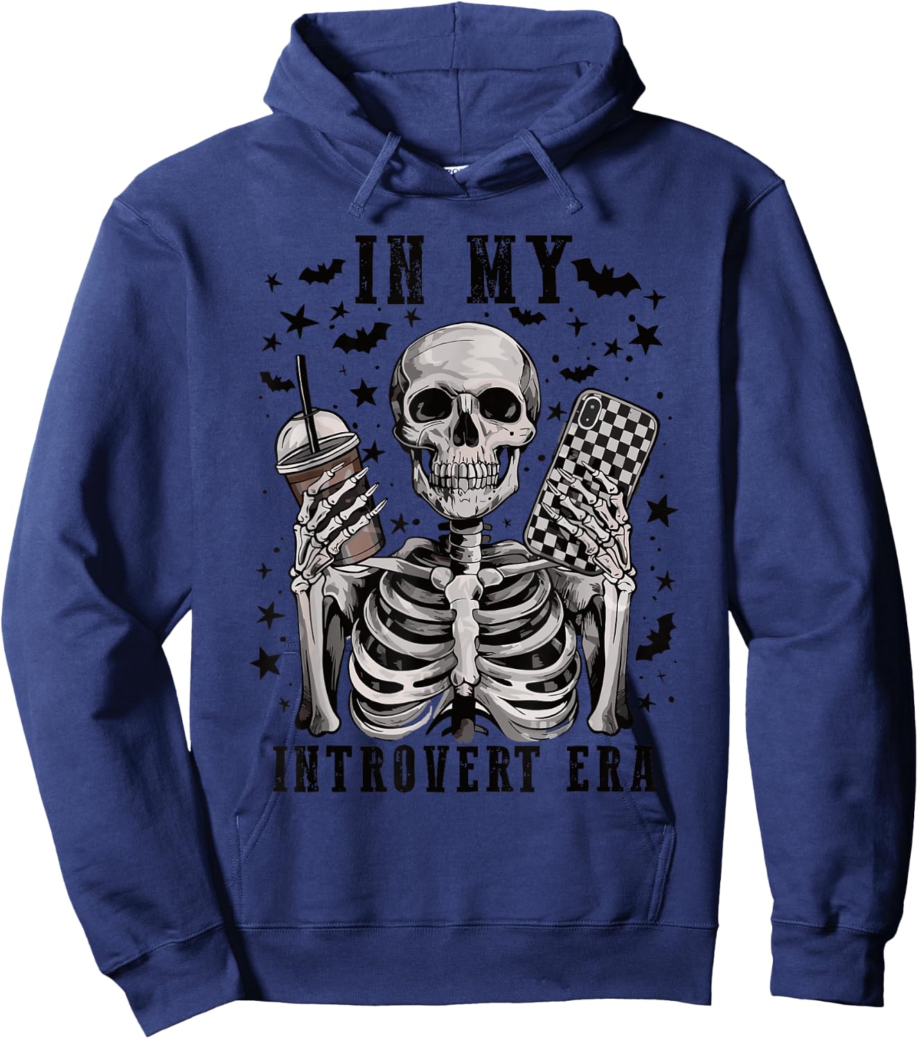 In My Introvert Era Retro Halloween Skeleton Coffee Hoodie - Hoodie | Navy