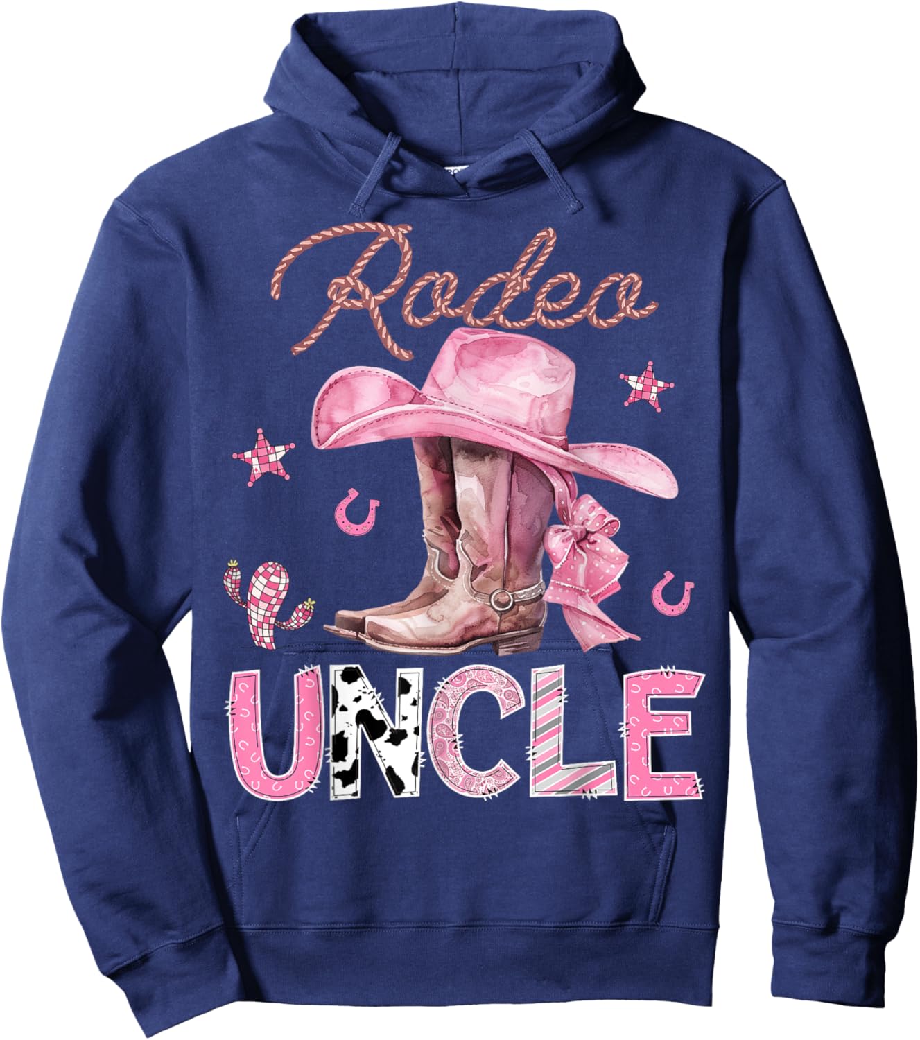 Rodeo Uncle Pink Boots Coquette CowGirl Birthday Party Hoodie - Hoodie | Navy