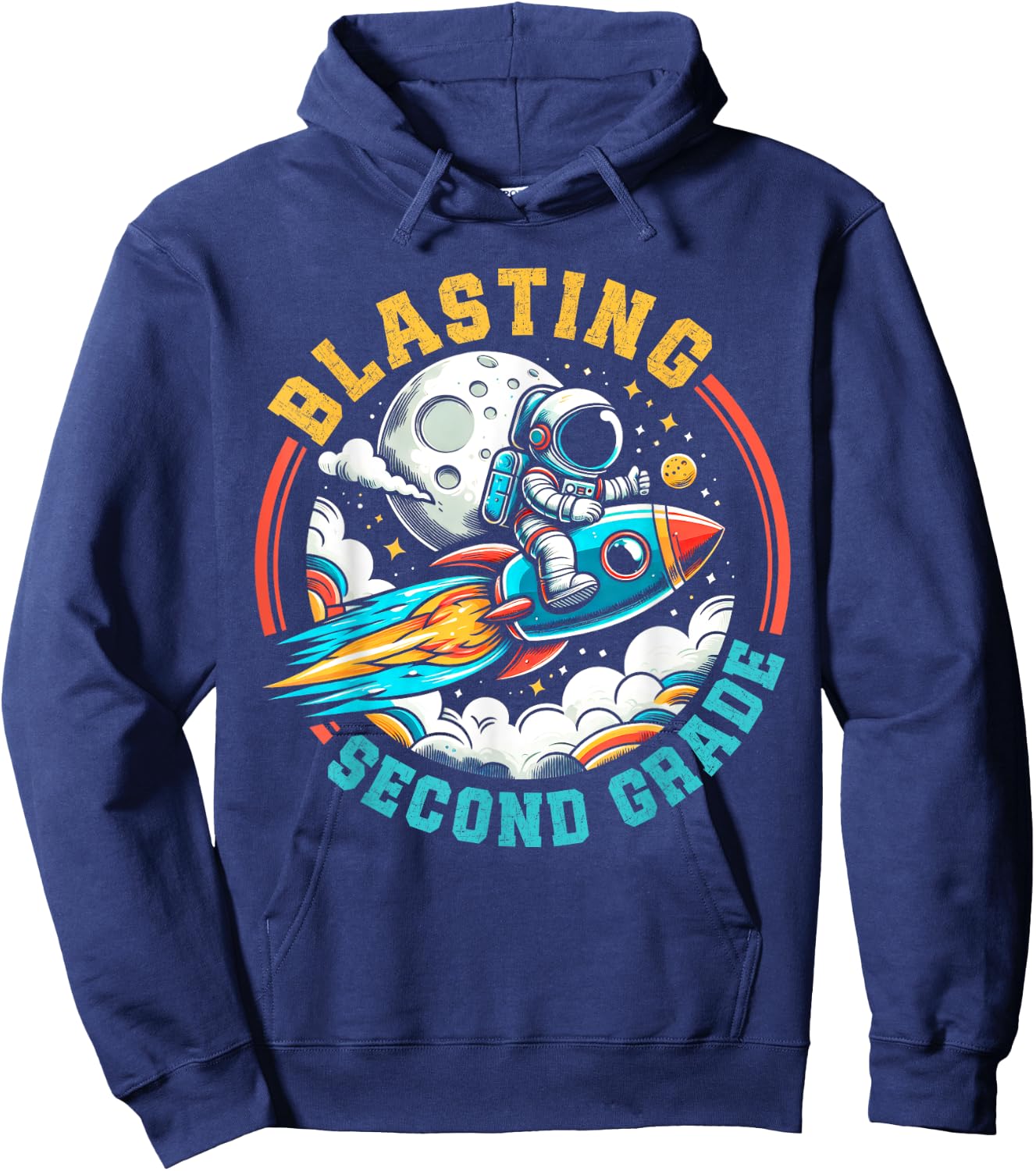 Blasting into Second Grade Astronaut Rocket Back to School Hoodie - Hoodie | Navy