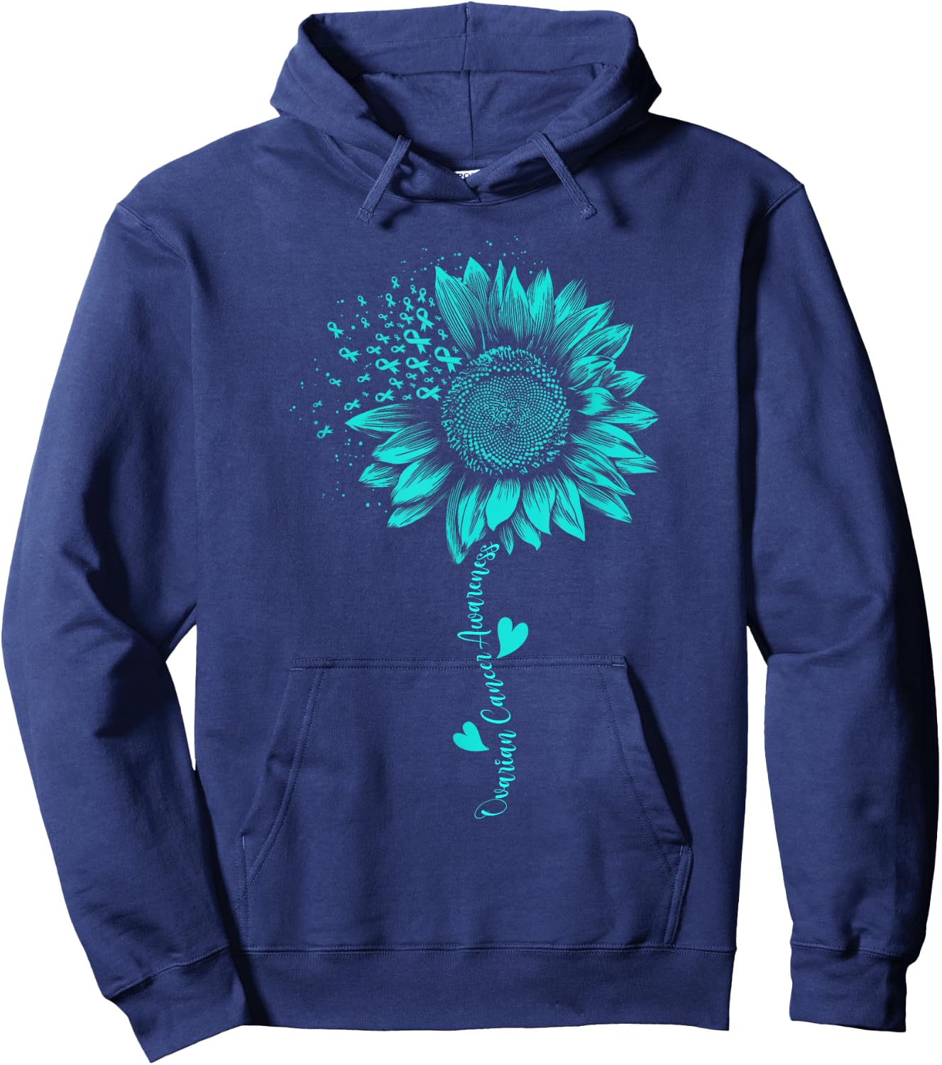 Ovarian Cancer Awareness Sunflower Teal Ribbon Warriors Hoodie - Hoodie | Navy
