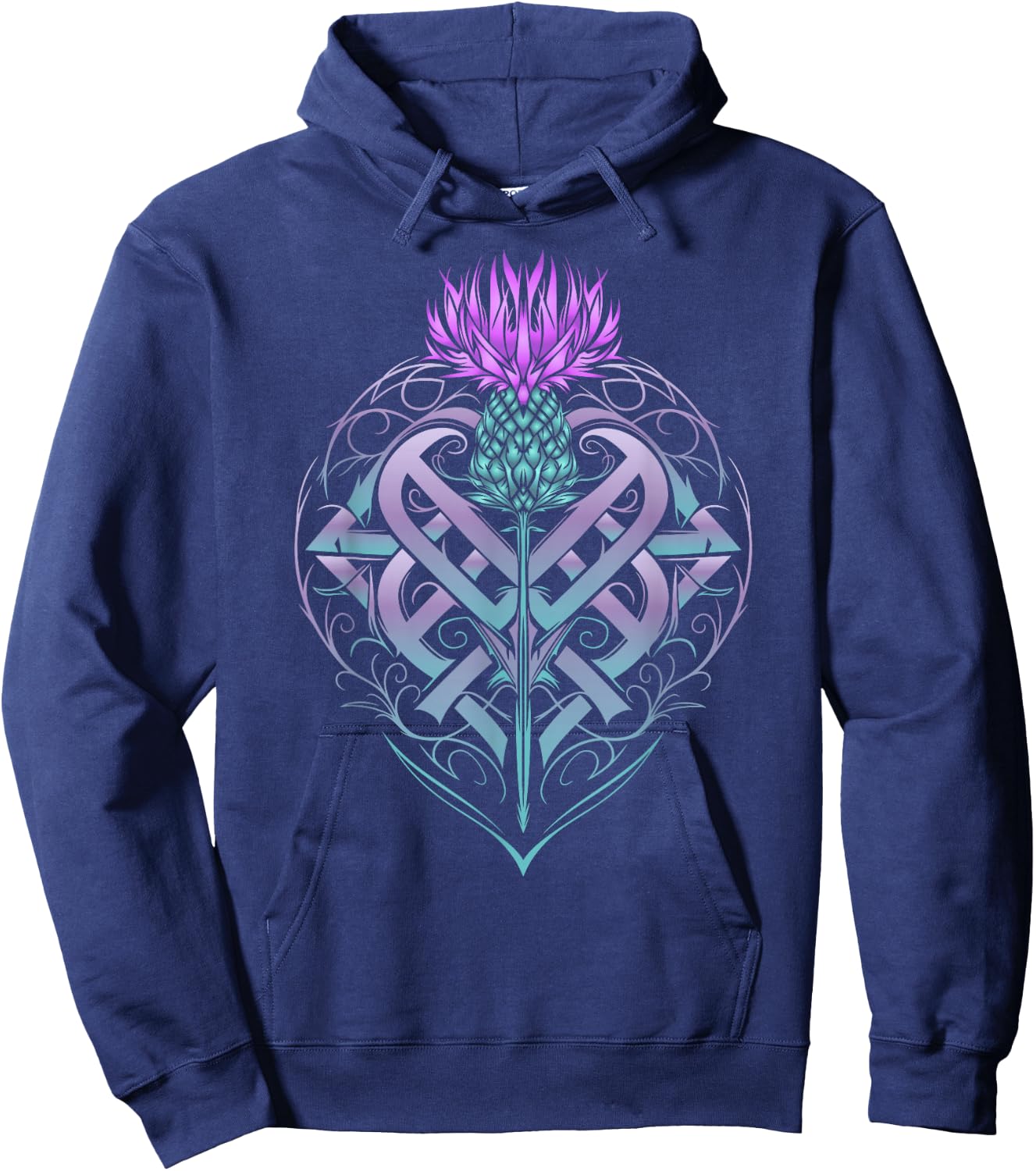 Scottish Thistle with Shield and Celtic Knots Thistle Lover Hoodie - Hoodie | Navy